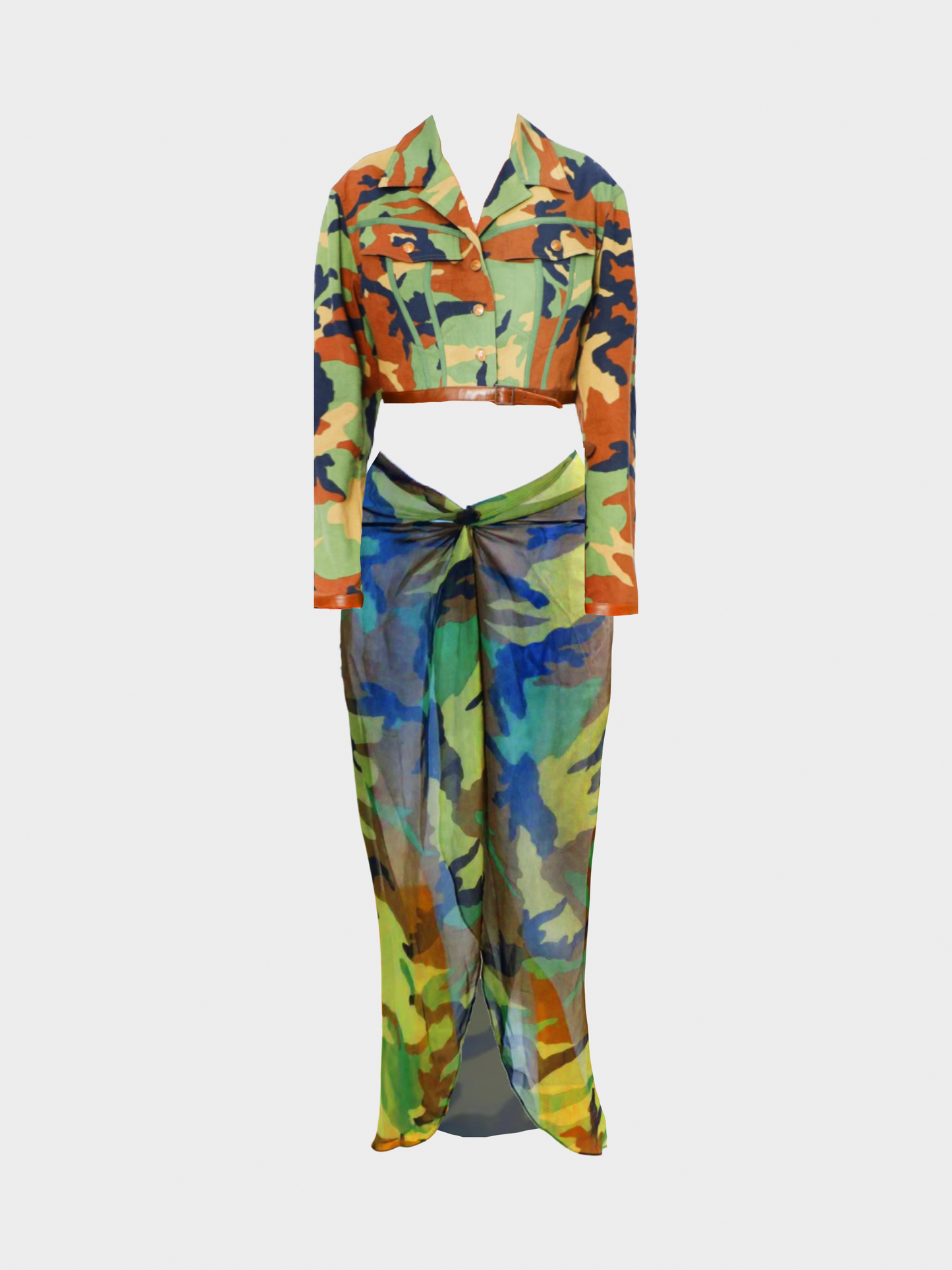 Christian Dior 2001 Multicolored Camouflage Jacket and Skirt Set