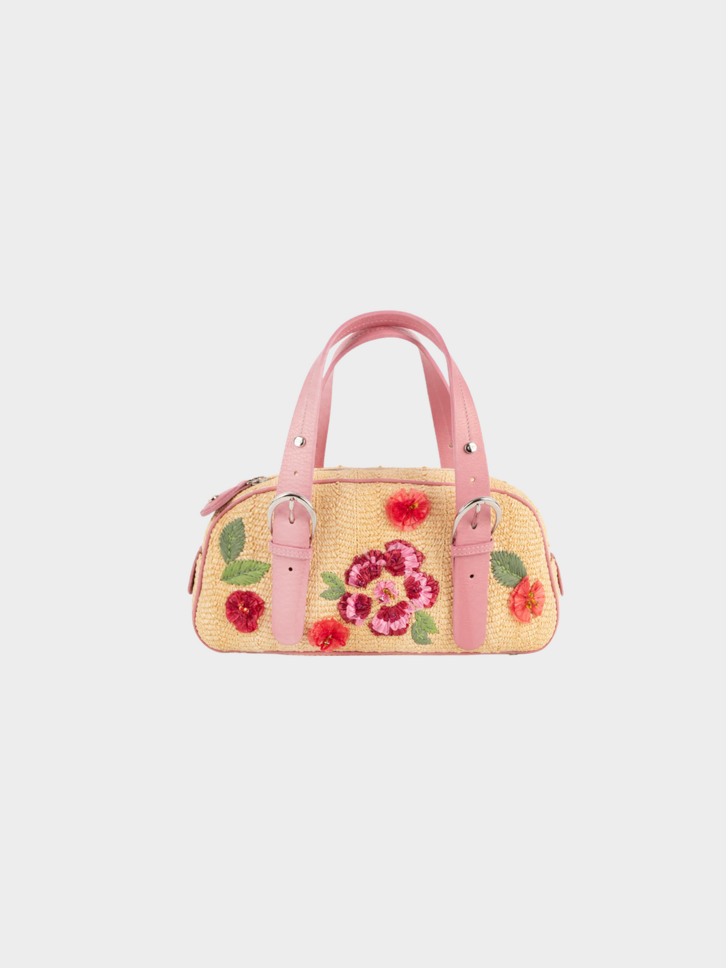 Christian Dior 2005 Natural Straw Wicker Frame Floral Handbag