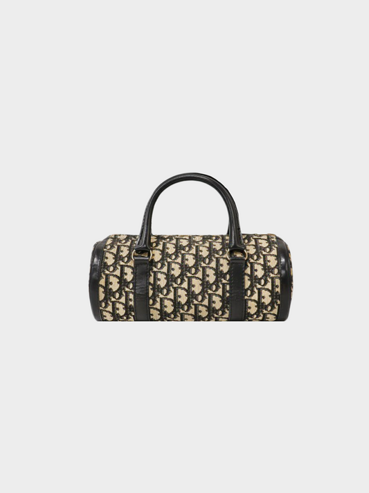 Christian Dior 2000s Brown with Navy Trim Trotter Monogram Barrel Bag