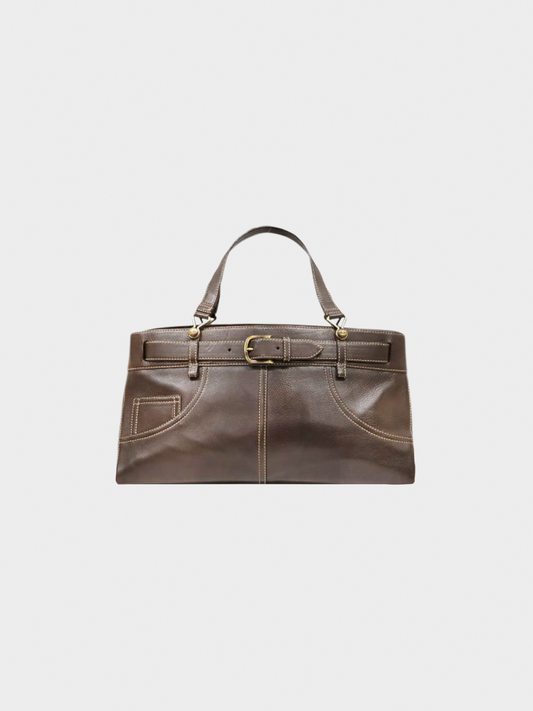 Christian Dior FW 2001 Brown Belted Leather Tote Bag