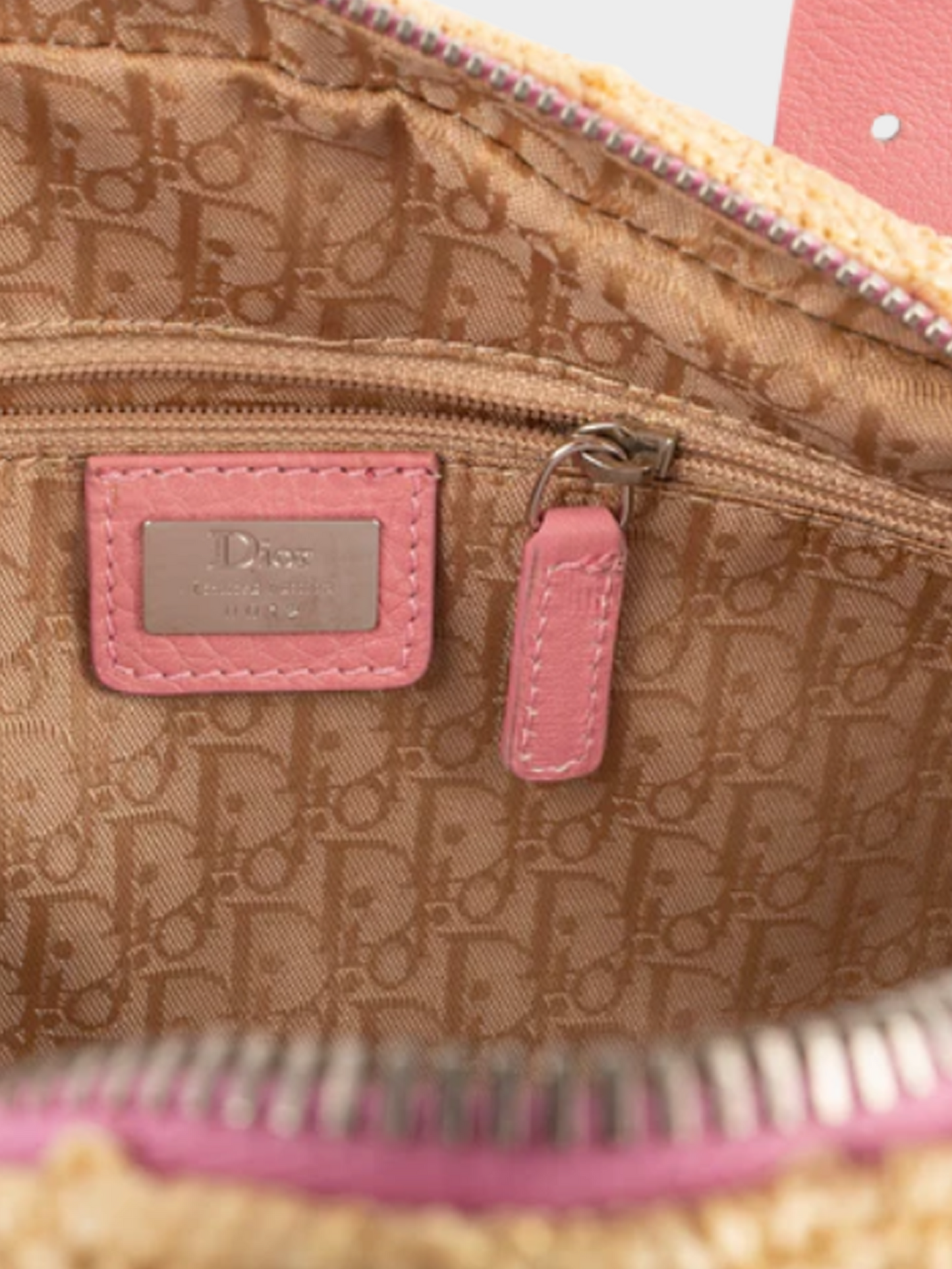 Christian Dior 2005 Natural Straw Wicker Frame Floral Handbag
