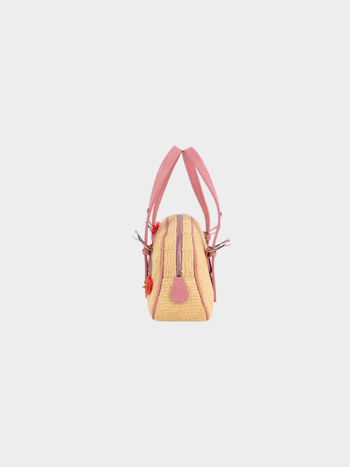 Christian Dior 2005 Natural Straw Wicker Frame Floral Handbag