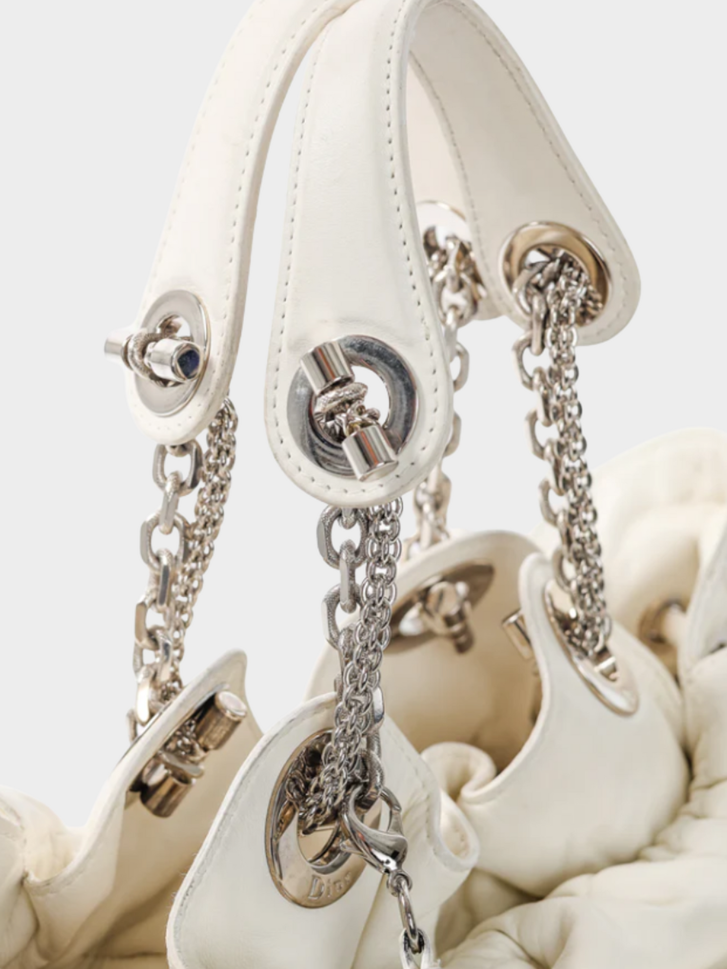 Christian Dior 2009 Le Trente White Cannage Leather Ruffle Tote Bag