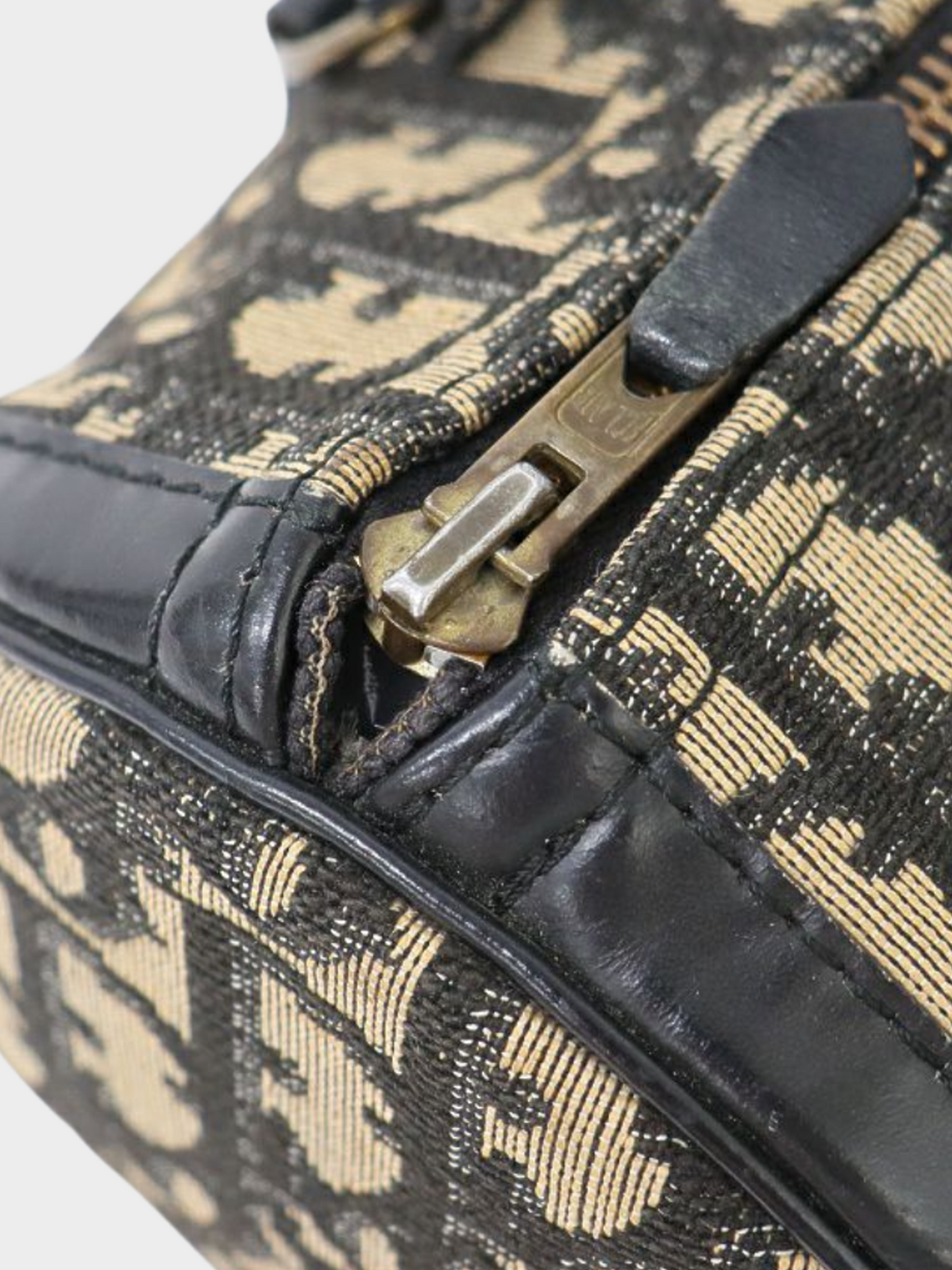 Christian Dior 2000s Brown with Navy Trim Trotter Monogram Barrel Bag
