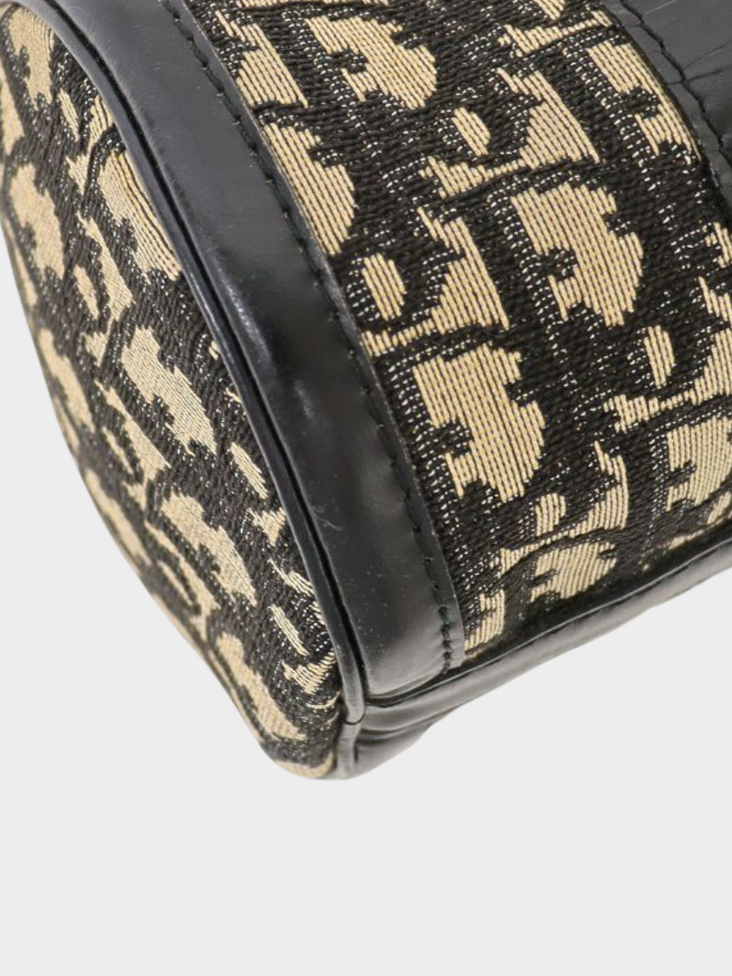 Christian Dior 2000s Brown with Navy Trim Trotter Monogram Barrel Bag