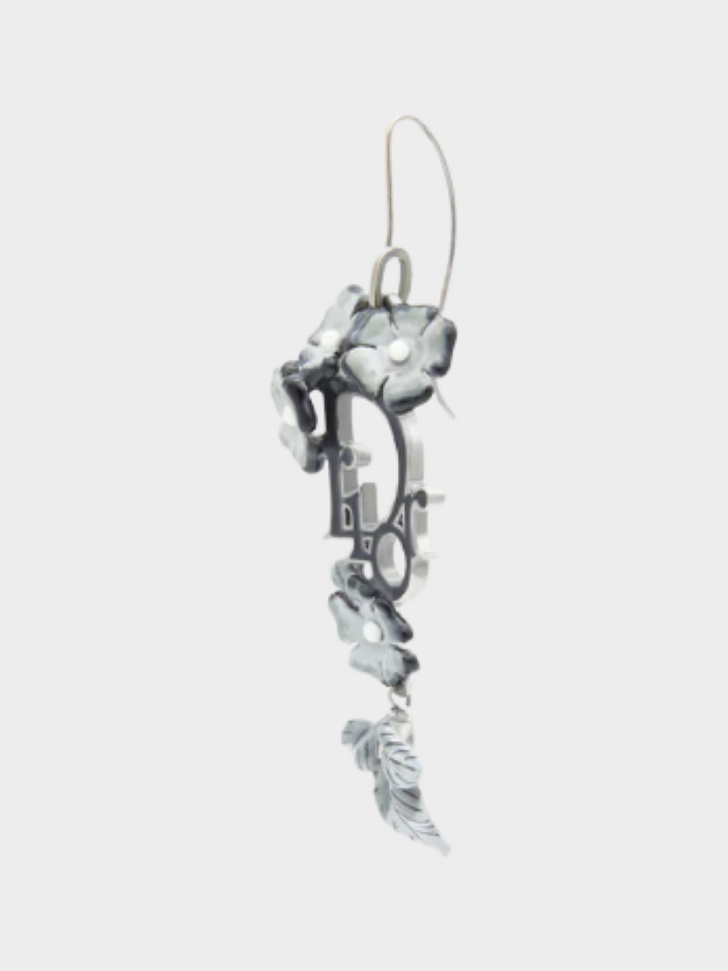 Christian Dior by John Galliano 2000s Blackened Silver Floral Lacquer Earrings
