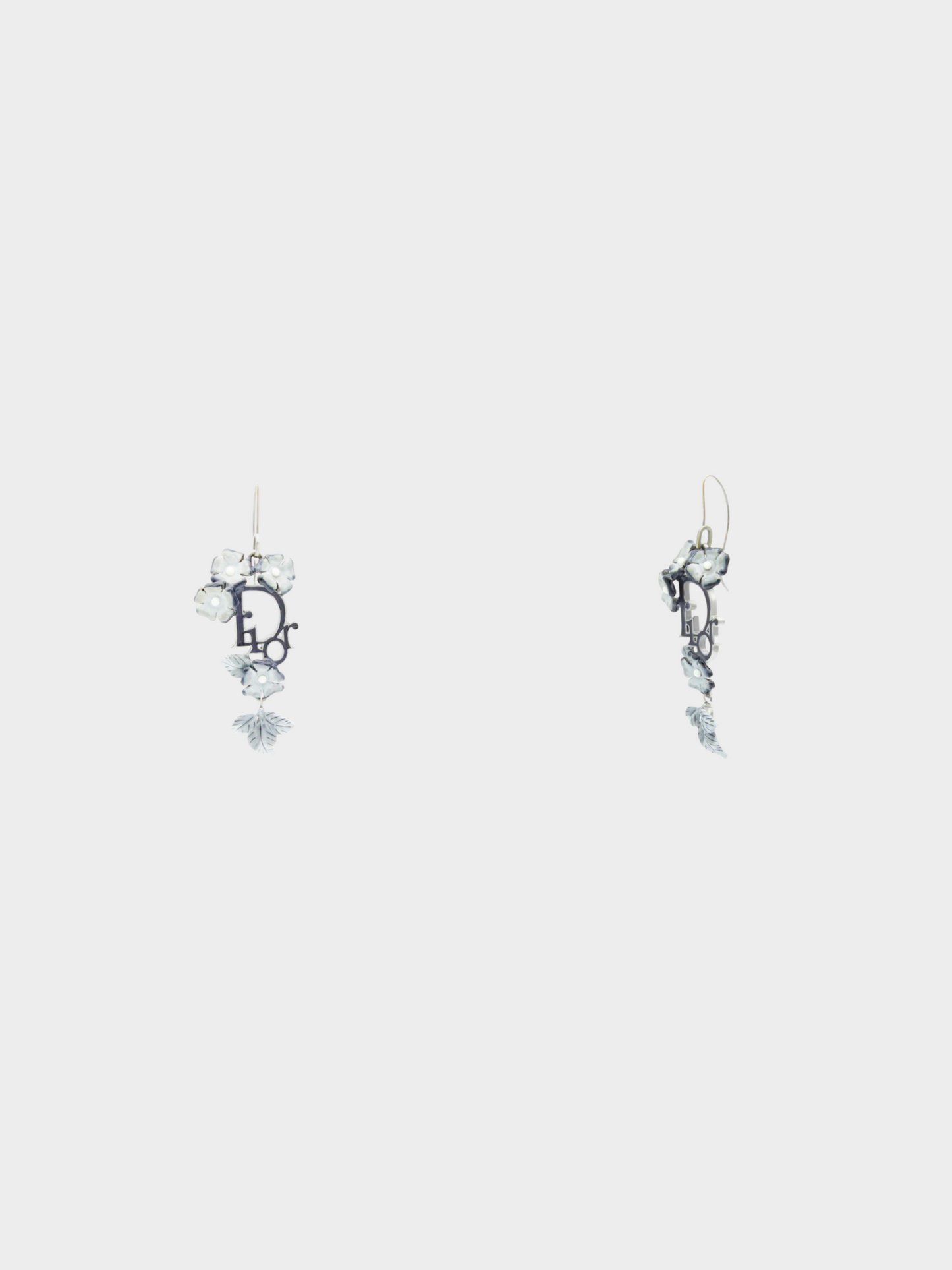 Christian Dior by John Galliano 2000s Blackened Silver Floral Lacquer Earrings