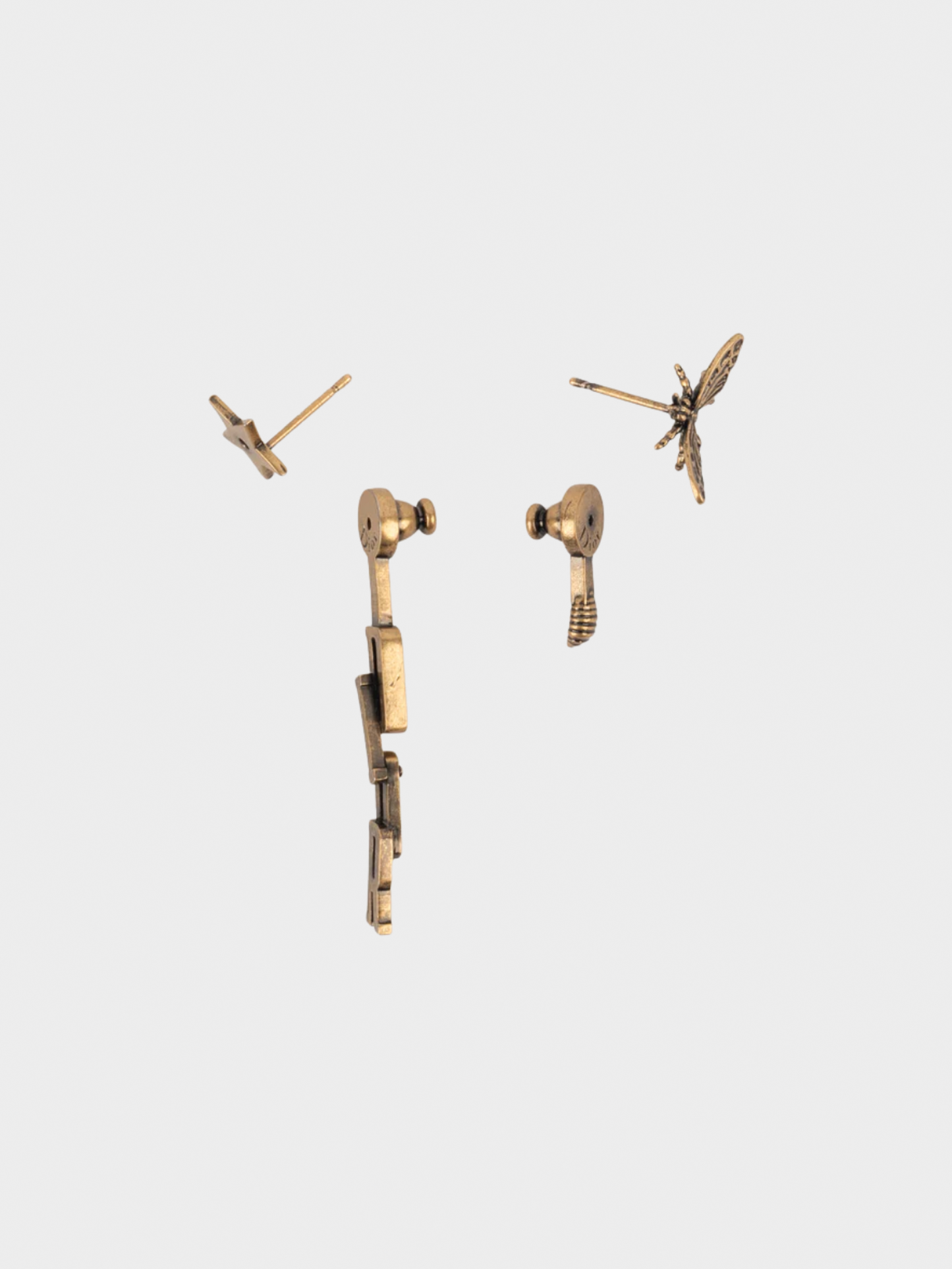Christian Dior 2000s Dark Gold Spell Out and Bug Earrings