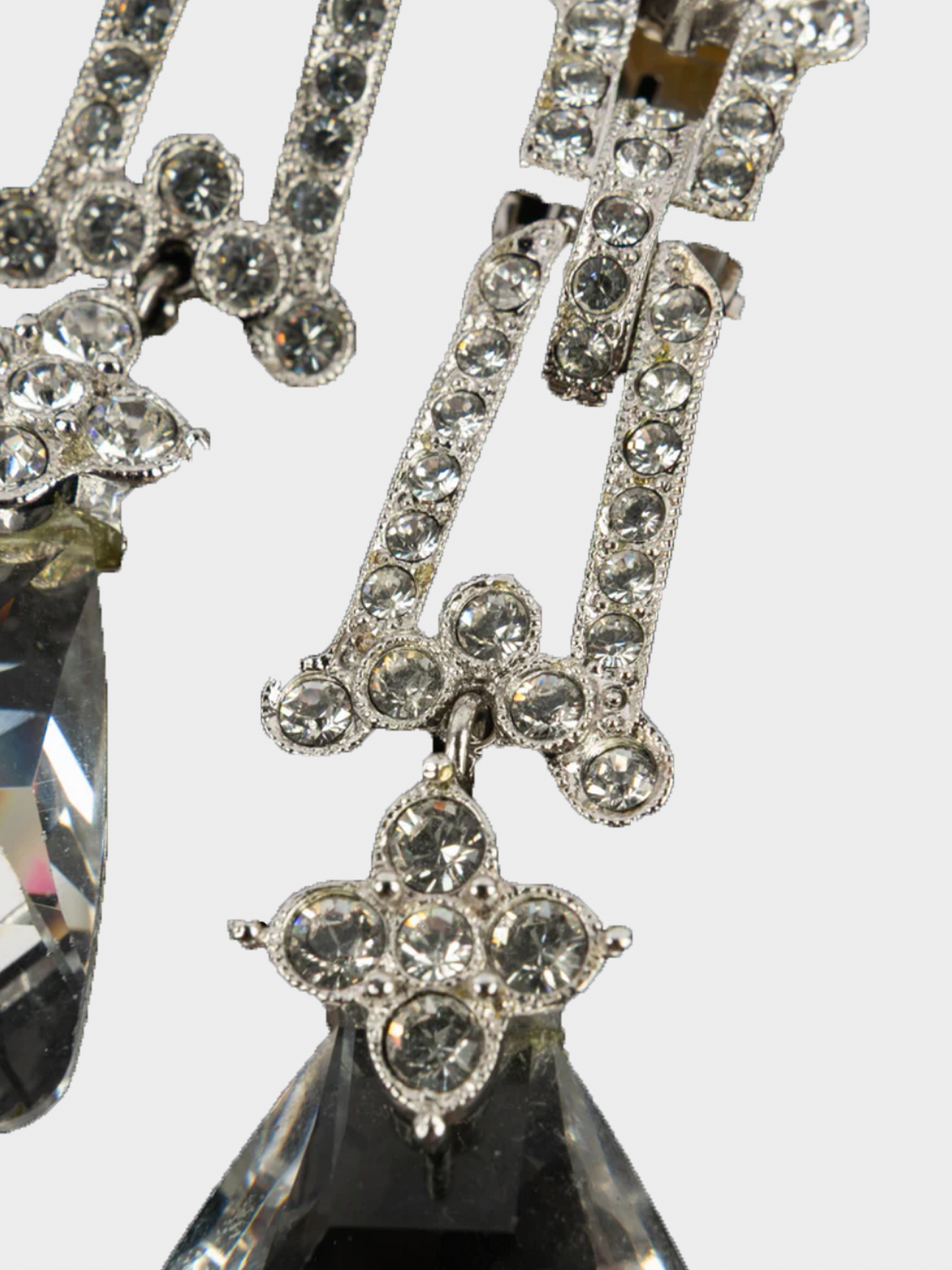 Christian Dior 2000s Silver Rhinestone Drop Earrings
