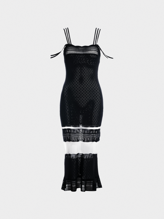 John Galliano SS 1998 Black Crochet Knit Midi Dress