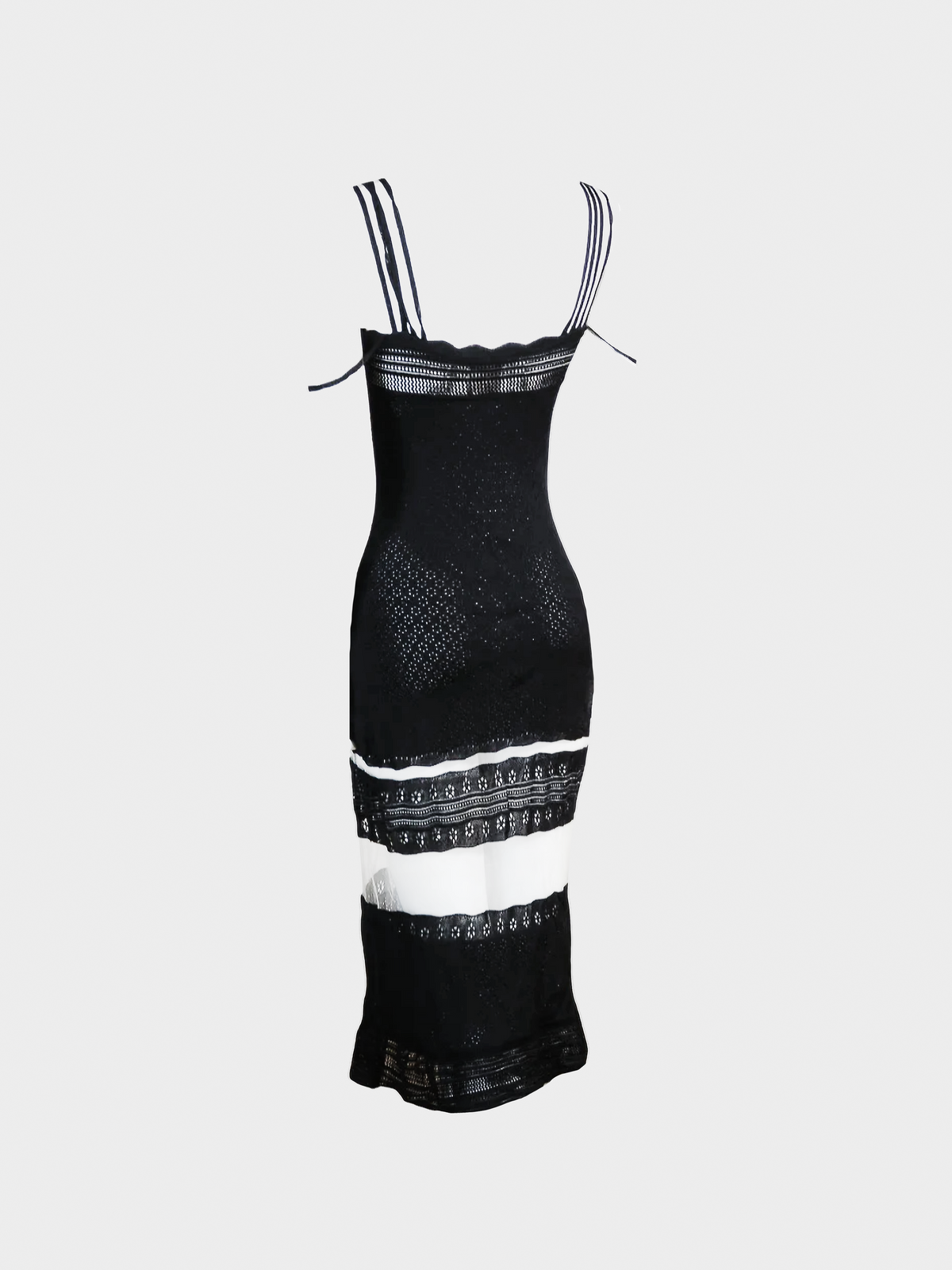John Galliano SS 1998 Black Crochet Knit Midi Dress