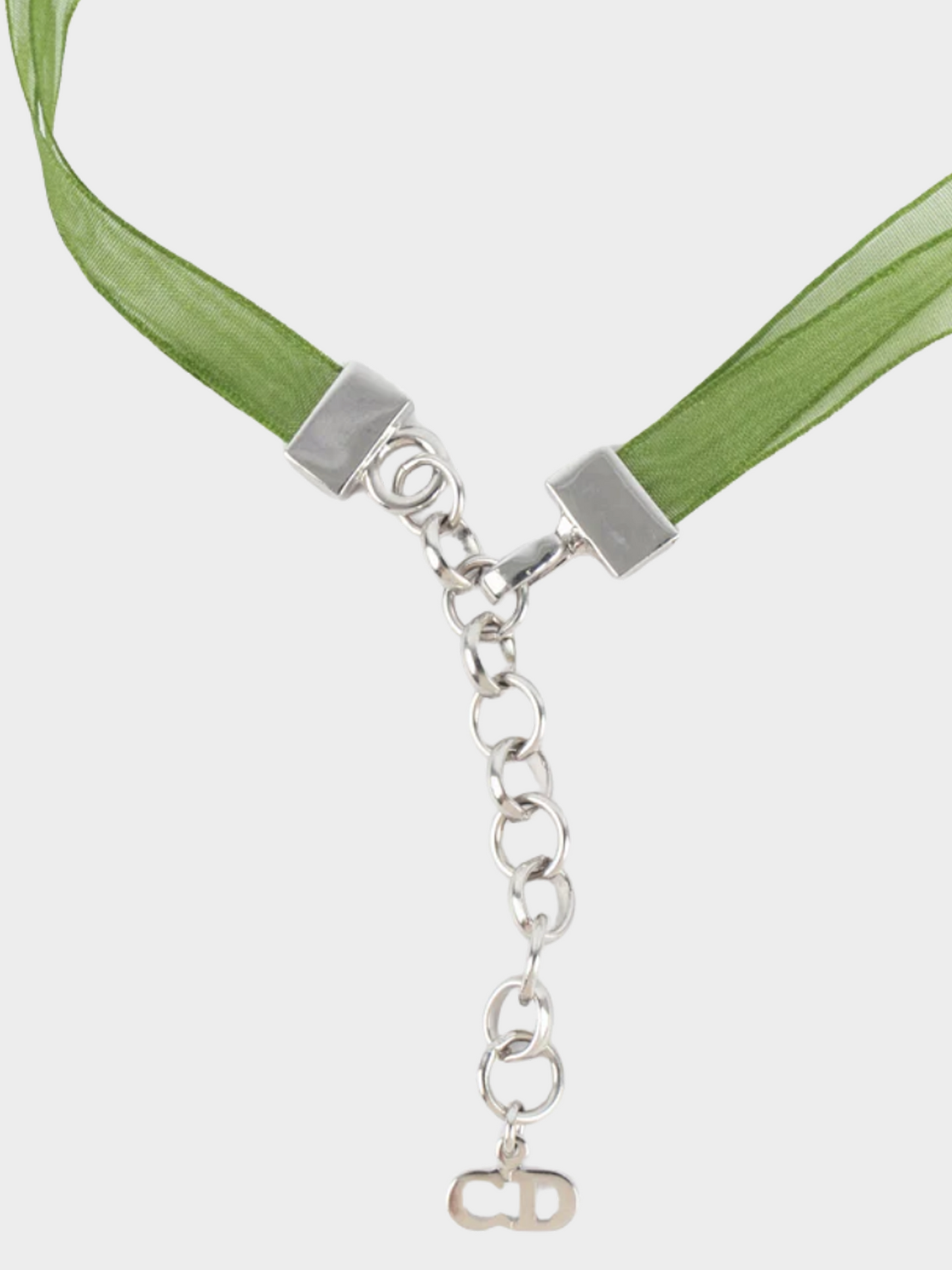 Christian Dior 1990s Green Ribbon Choker Necklace