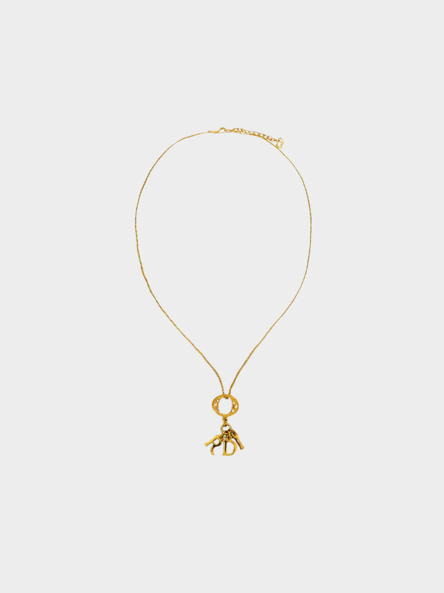 Christian Dior 1990s Gold Logo Charm Necklace