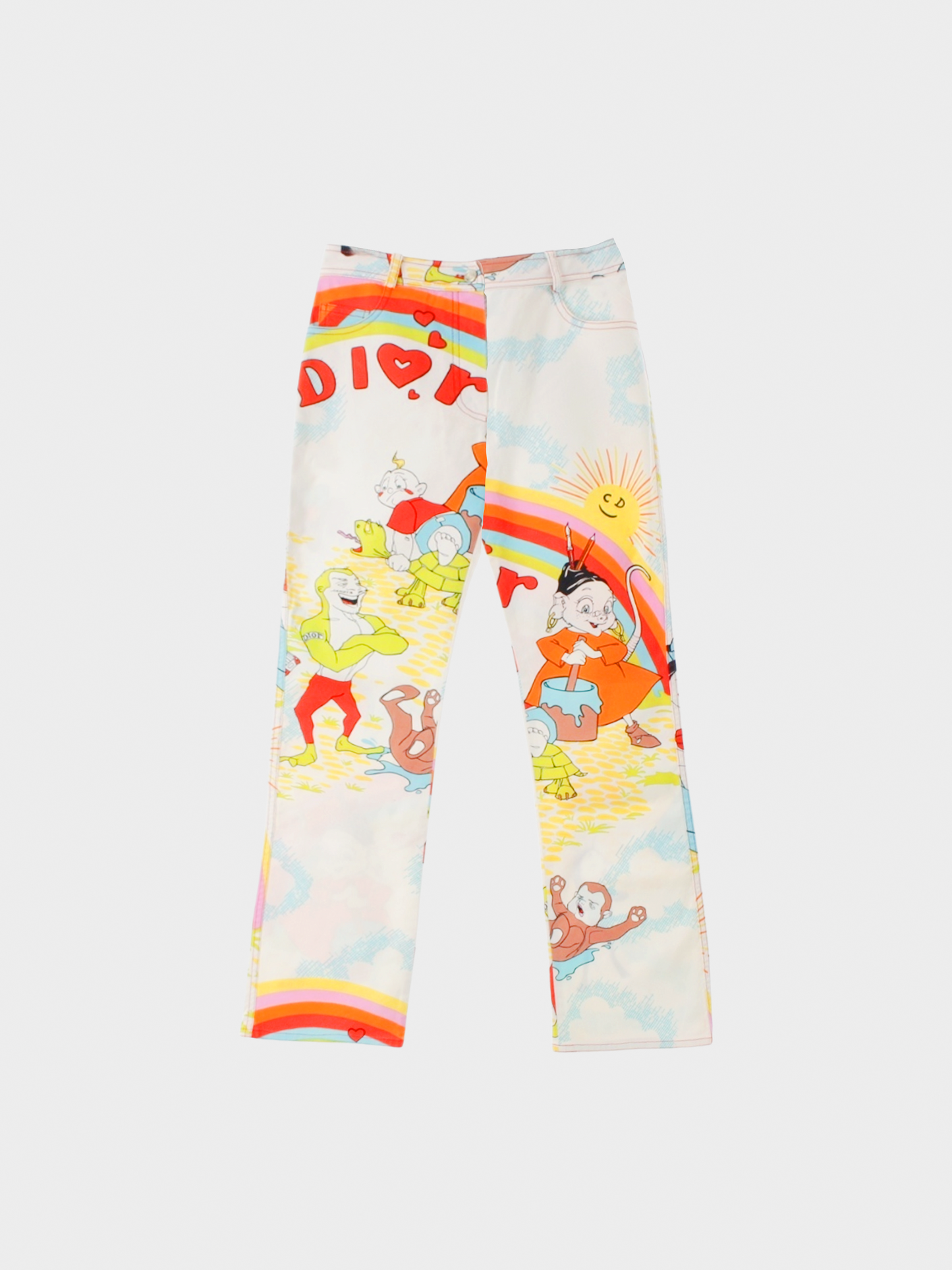 Christian Dior 2002 Cartoon Print Flared Denim Pants