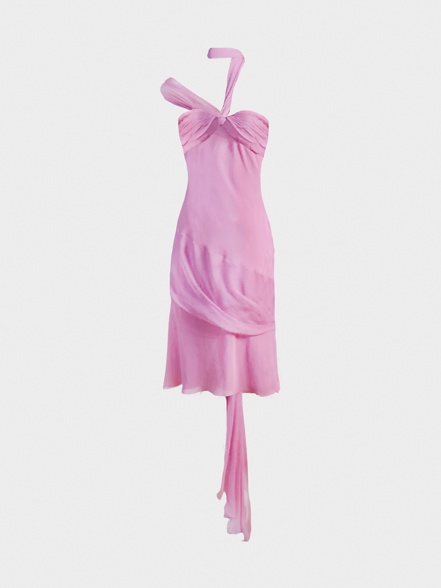 Christian Dior FW 2005 Pink Strapless Chiffon Silk Midi Dress