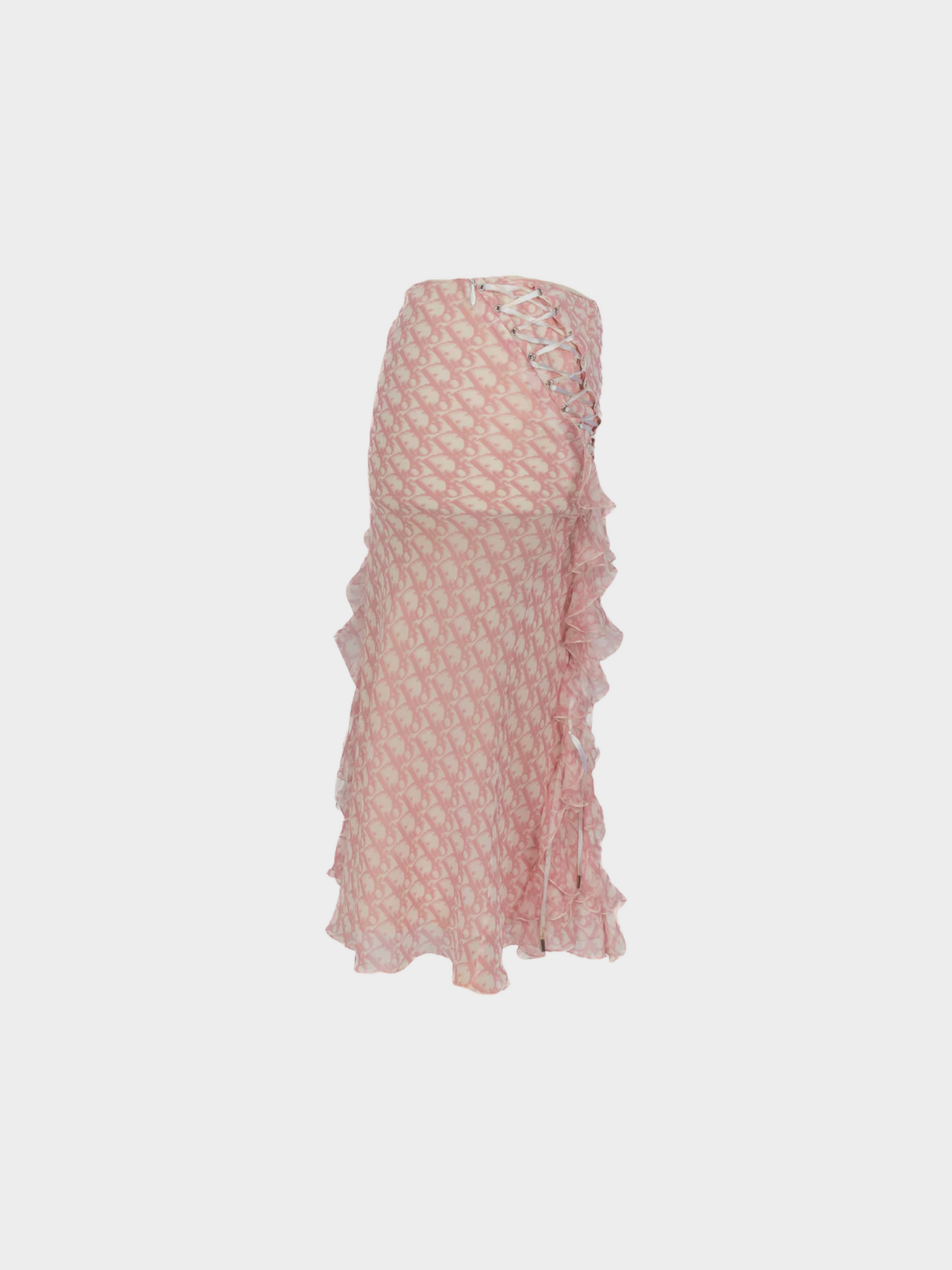 Christian Dior by John Galliano SS 2004 Pink Silk Monogram Midi Skirt