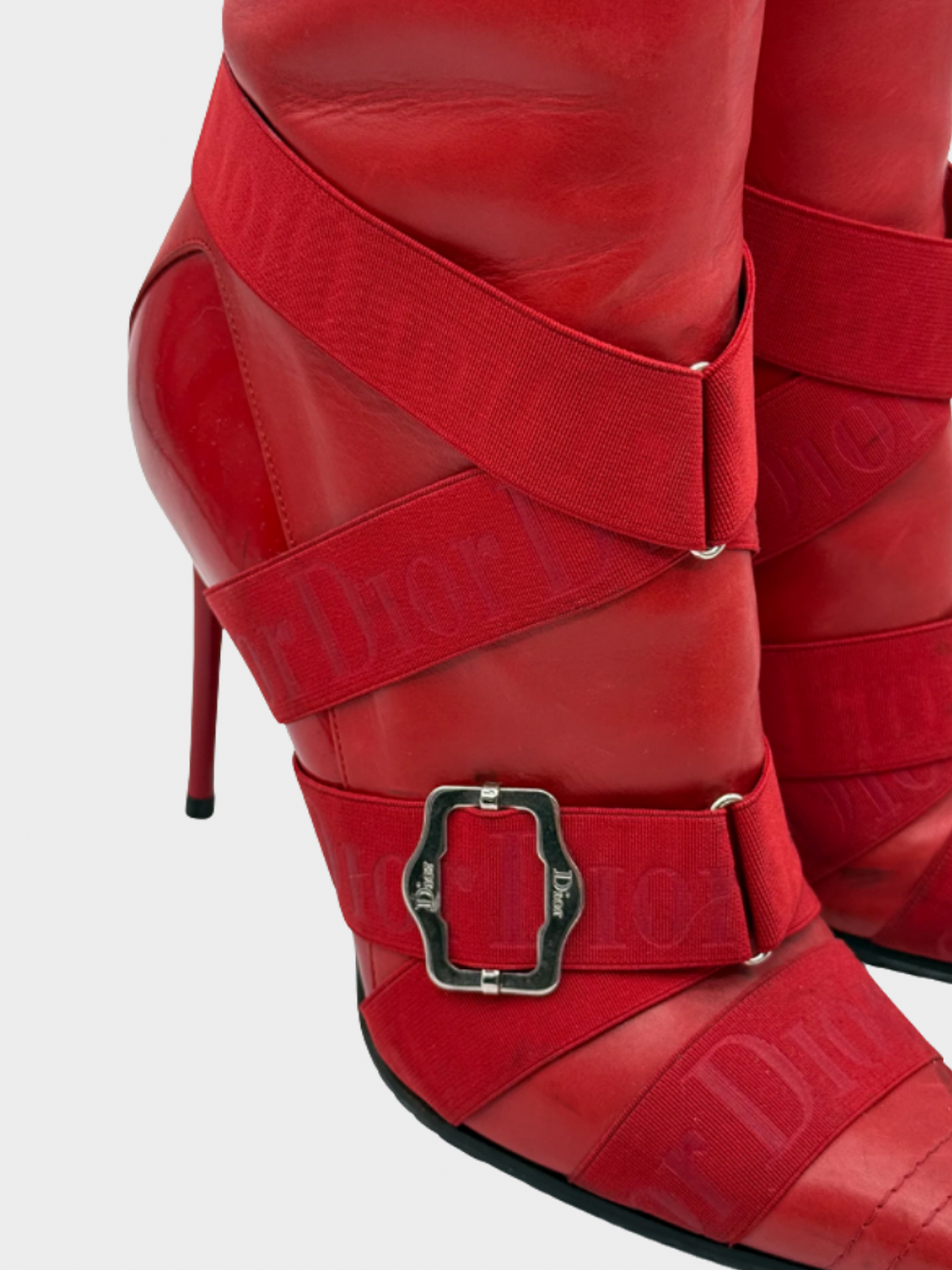 Christian Dior FW 2004 Red Strap Boots