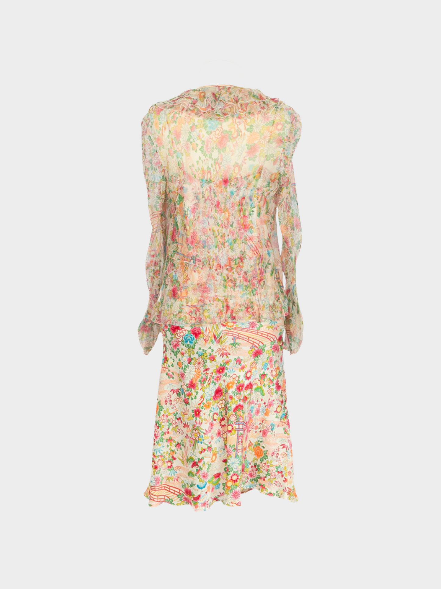Christian Dior SS 2002 Matching Floral Print Cardigan, Top, and Skirt Set