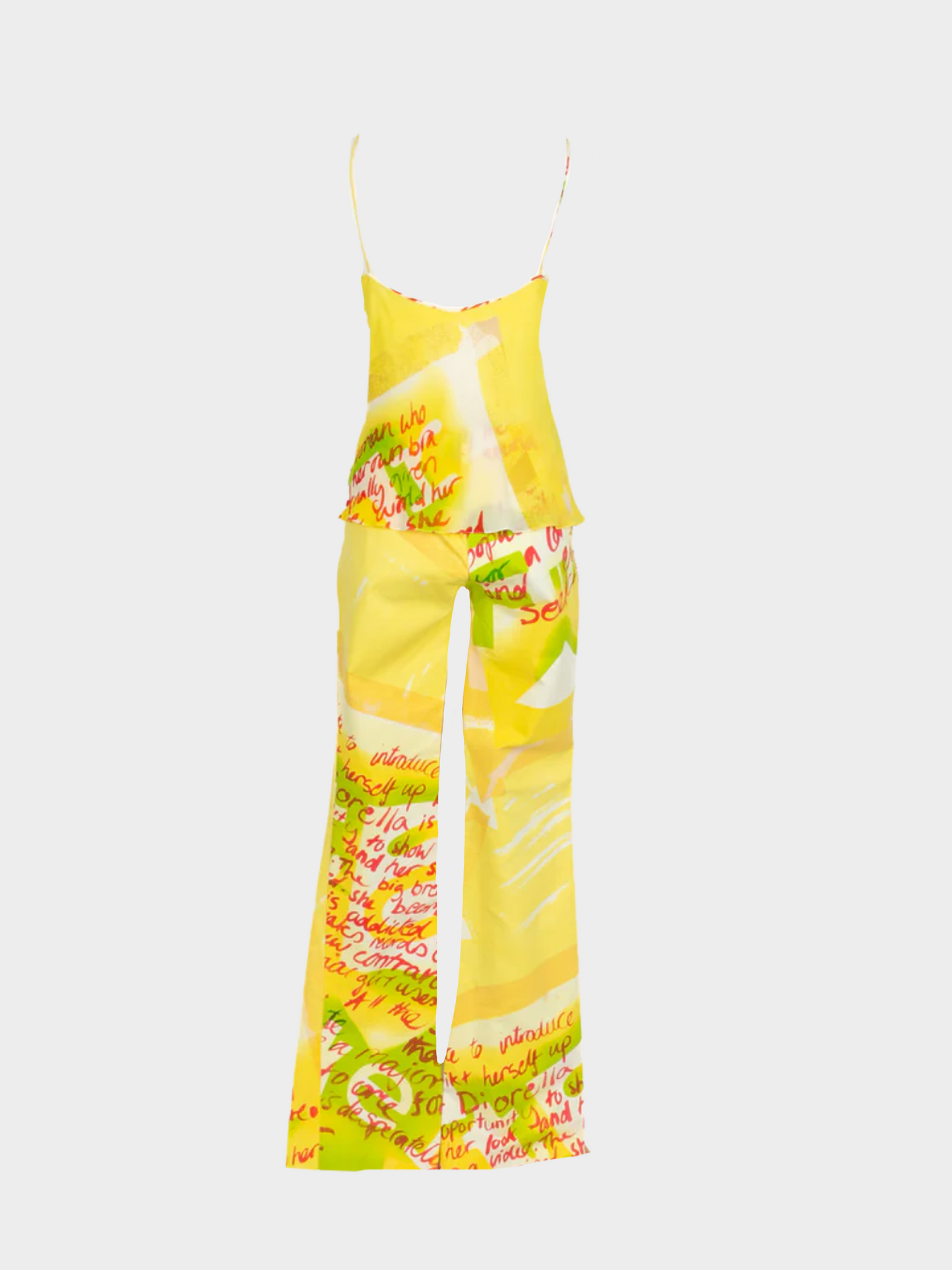 Christian Dior by John Galliano SS 2003 Yellow Graphic Printed Top and Trousers Set