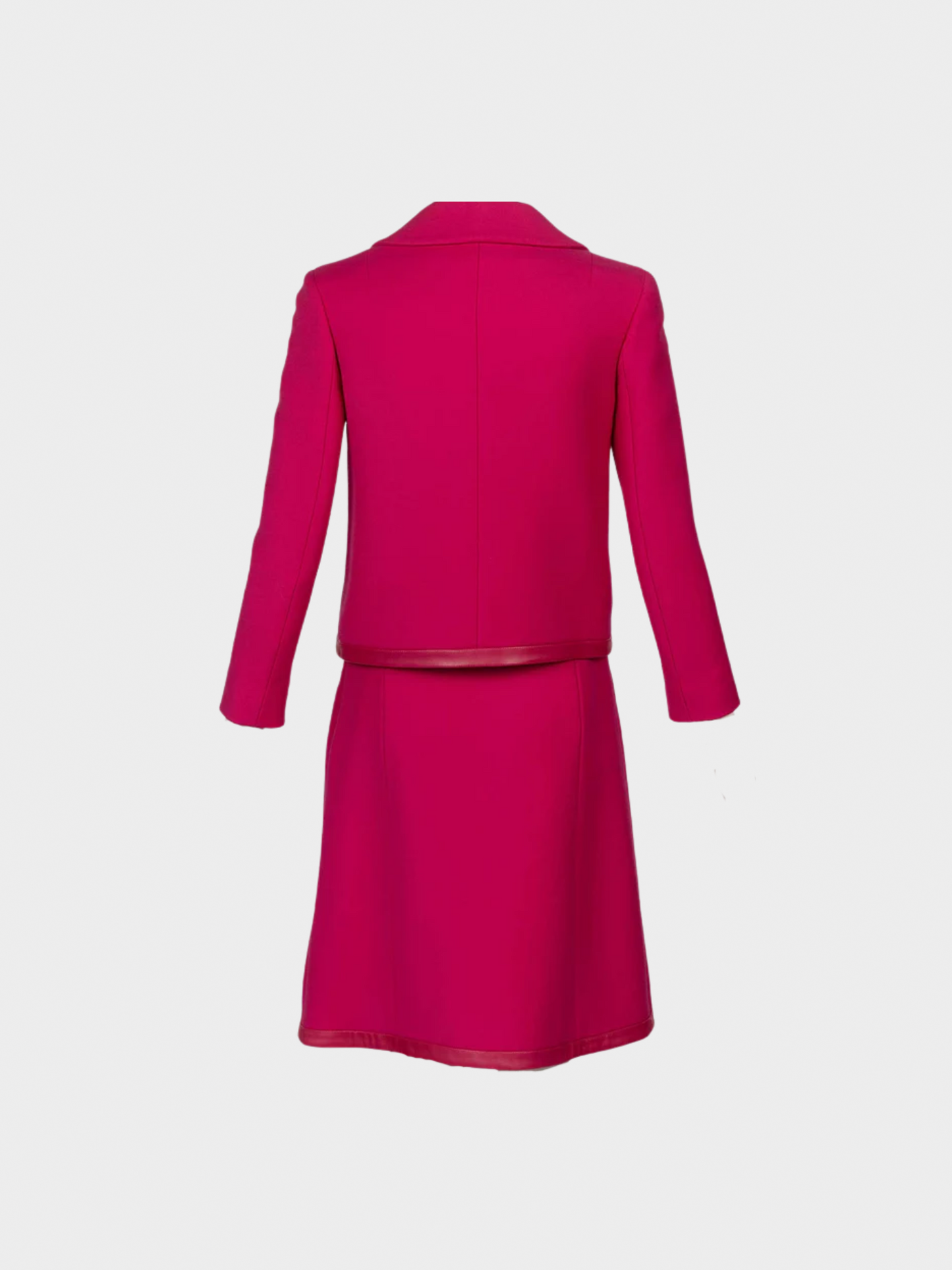 Christian Dior 1990s Pink Wool and Leather Trim Skirt Suit