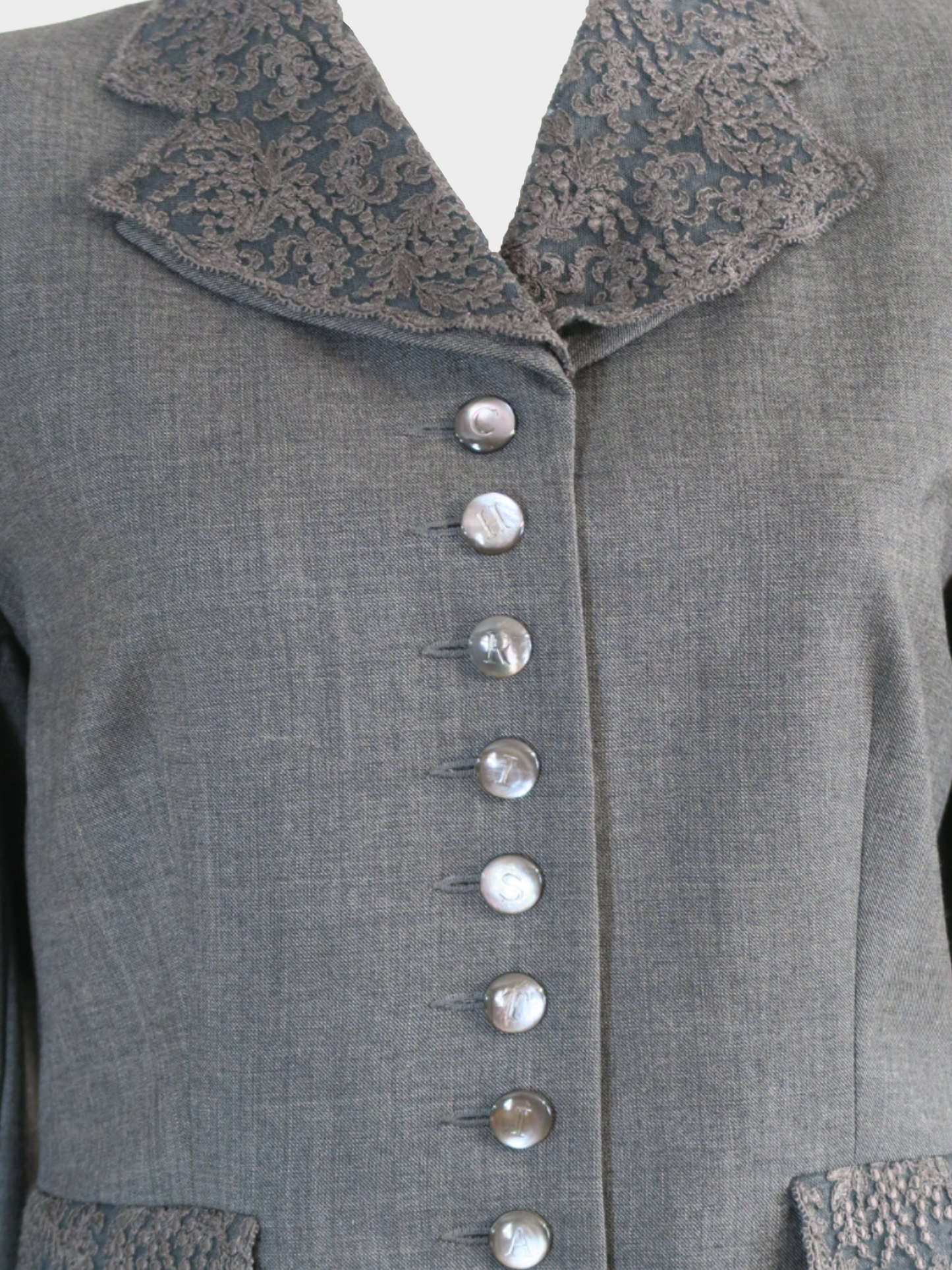 Christian Dior FW 1997 Grey Wool and Lace Blazer and Skirt Set