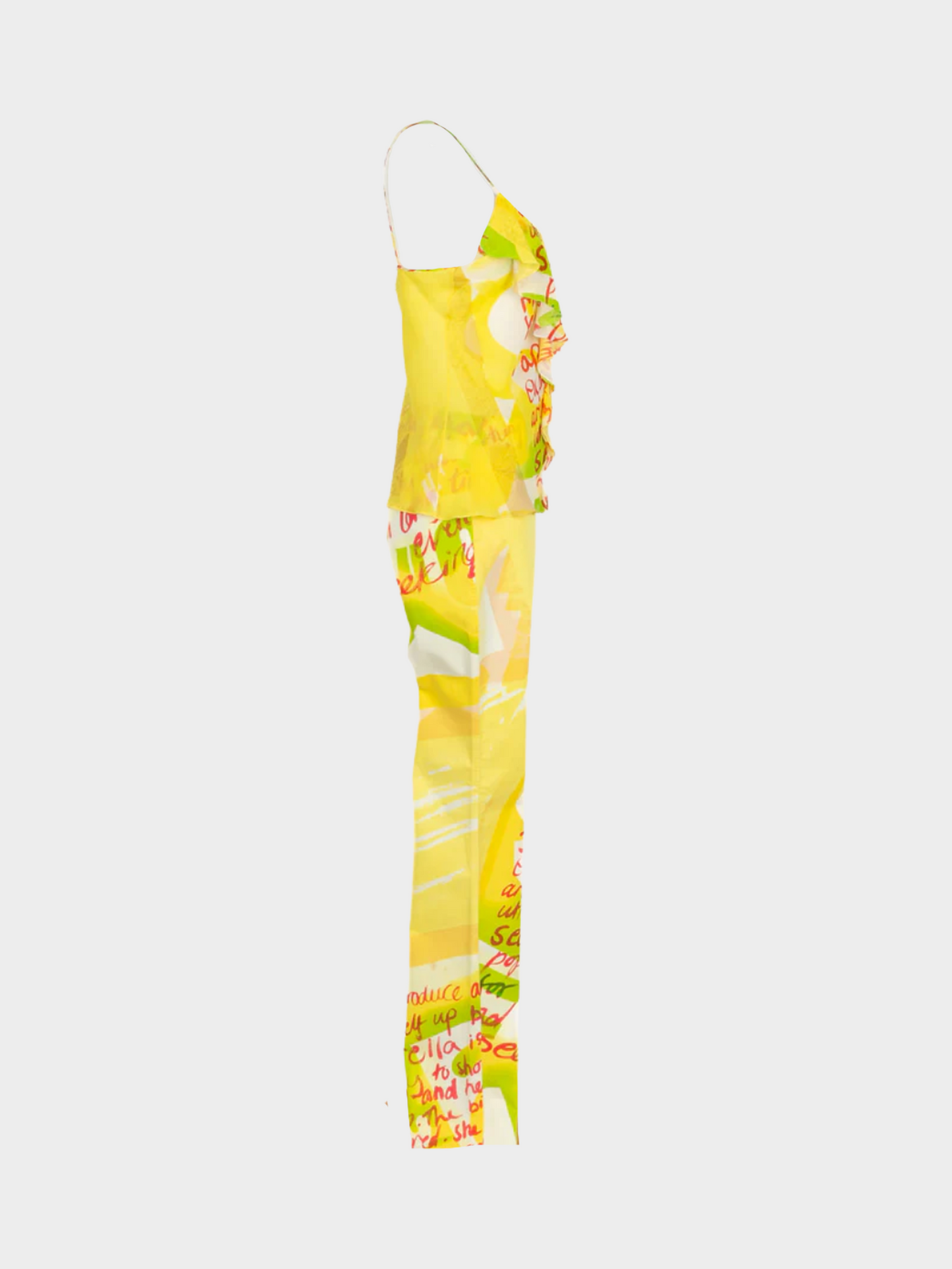 Christian Dior by John Galliano SS 2003 Yellow Graphic Printed Top and Trousers Set