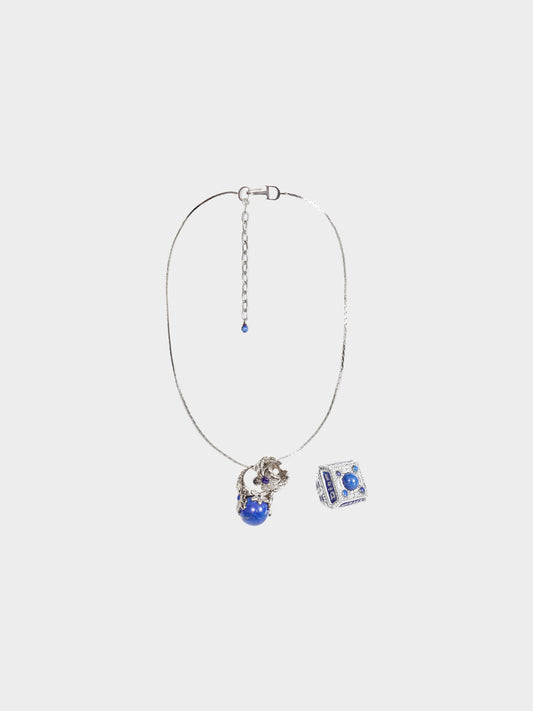 Christian Dior FW 2002 Silver and Cabochon Faux Lapis Lazuli Jewelry Set