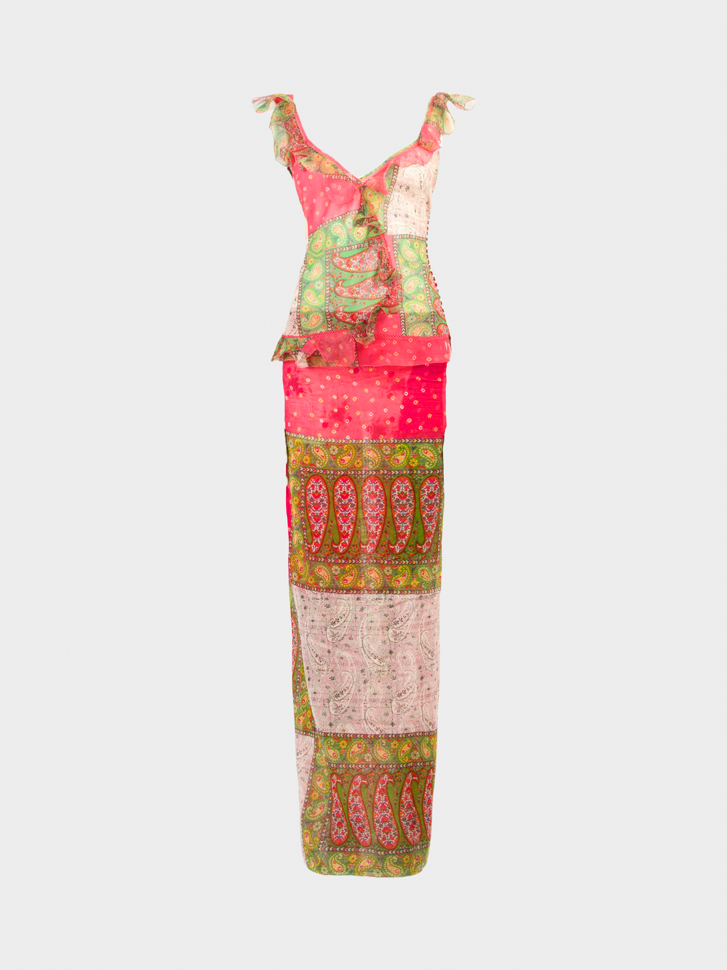 Christian Dior by John Galliano SS 2004 Pink and Green Silk and Cotton Paisley Skirt set