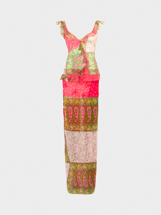 Christian Dior by John Galliano SS 2004 Pink and Green Silk and Cotton Paisley Skirt set
