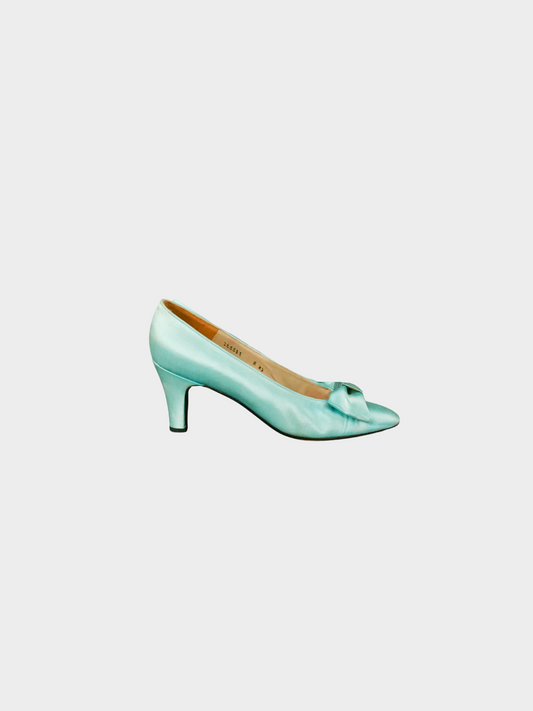 Christian Dior 1960s Light Blue Silk Bow Pumps