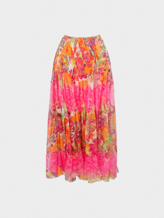 Christian Dior SS 2005 Multicoloured Floral Tiered Skirt