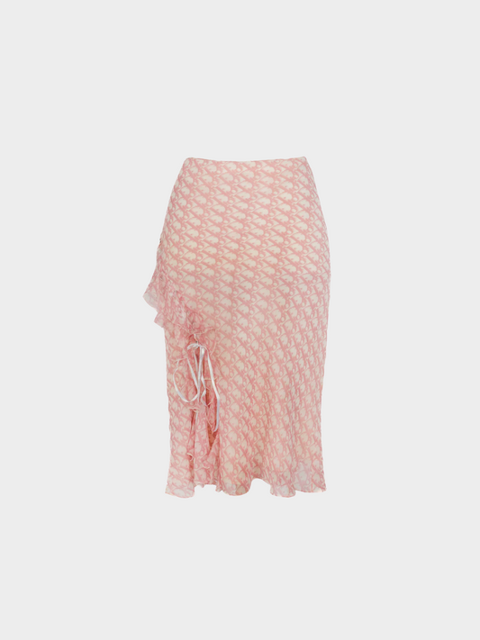 Christian Dior by John Galliano SS 2004 Pink Silk Monogram Midi Skirt