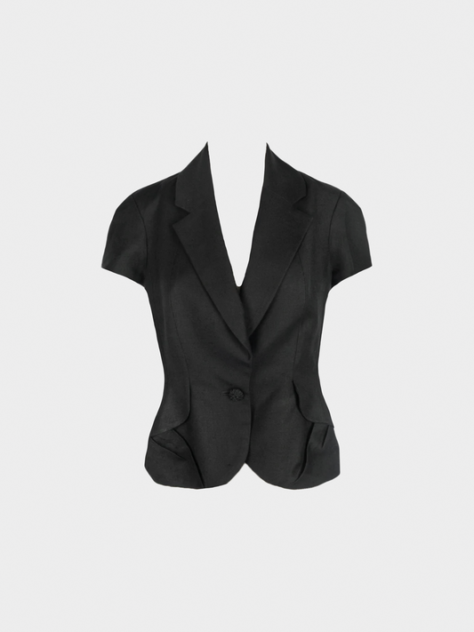 John Galliano 2000s Black Button Down Short Sleeve Jacket