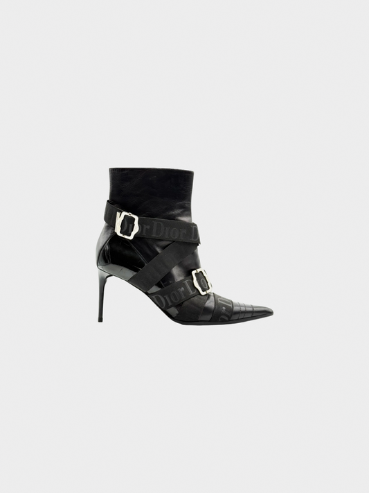 Christian Dior FW 2004 Black Strap Ankle Boots