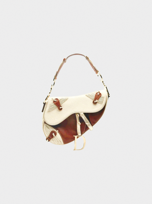 Christian Dior 2003 Limited Edition Brown and Beige Hollywood Saddle Bag