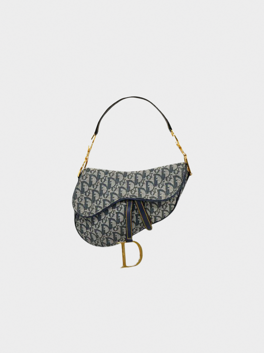 Christian Dior 2000s Navy Trotter Monogram Canvas Saddle Bag