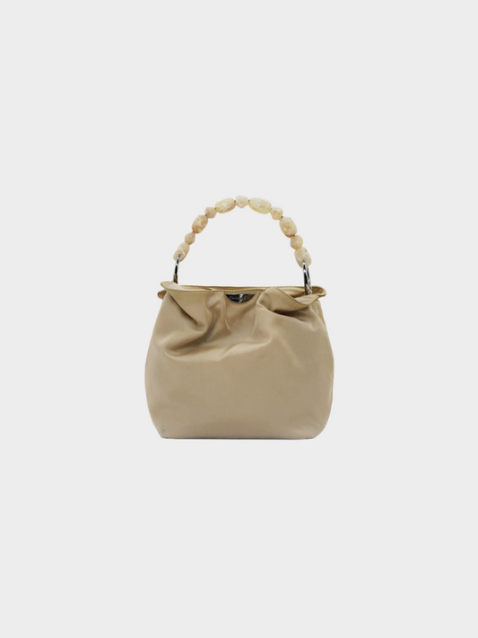 Christian Dior by John Galliano 2000s Brown Silk Malice Stone-Handle Bag