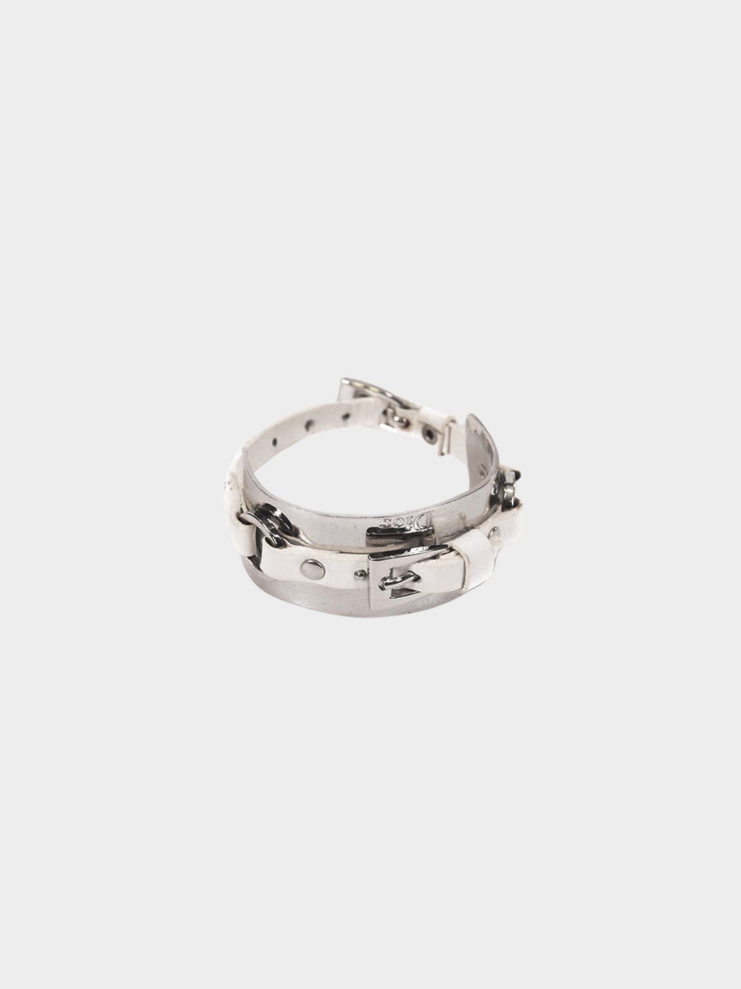 Christian Dior SS 2001 Silver Metal and White Leather Bracelet