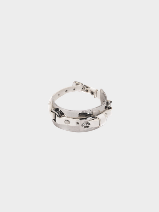 Christian Dior SS 2001 Silver Metal and White Leather Bracelet