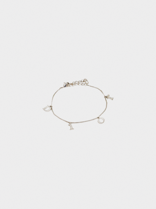 Christian Dior 2000s Silver Logo Rhinestone Bracelet