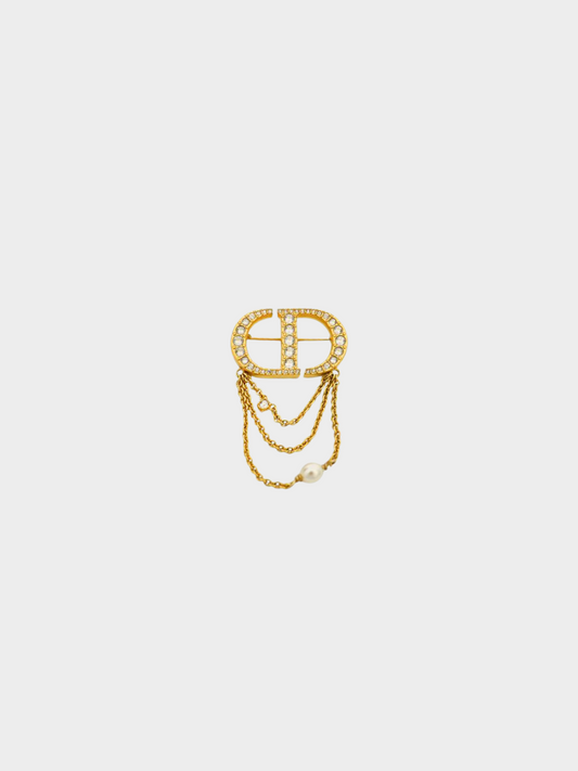 Christian Dior 2010s Petite CD Logo Rhinestone Brooch
