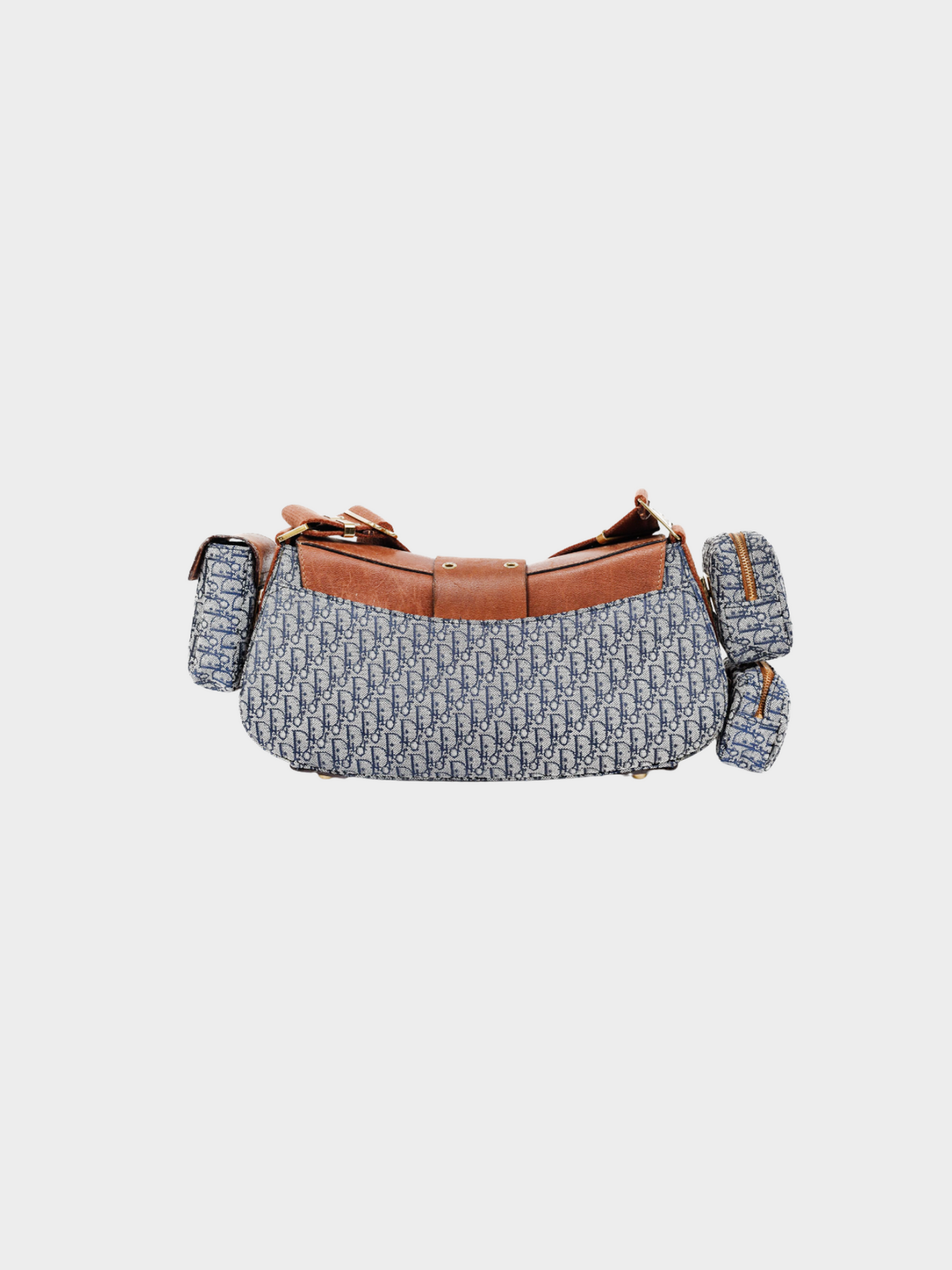 Christian Dior by John Galliano 2003 Muted blue and Brown Street Chic Columbus Avenue Logo-Jacquard Shoulder Bag