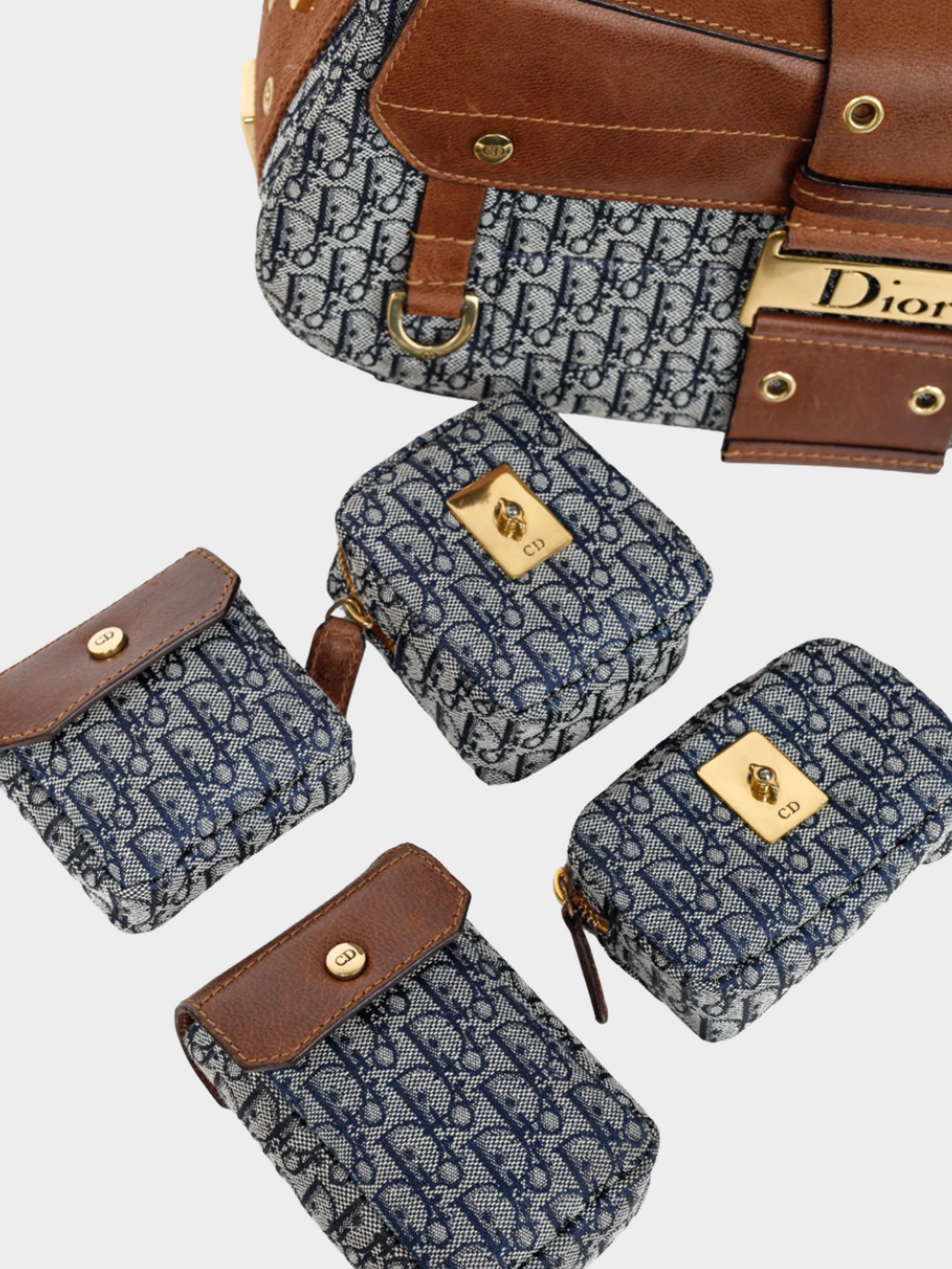 Christian Dior by John Galliano 2003 Muted blue and Brown Street Chic Columbus Avenue Logo-Jacquard Shoulder Bag