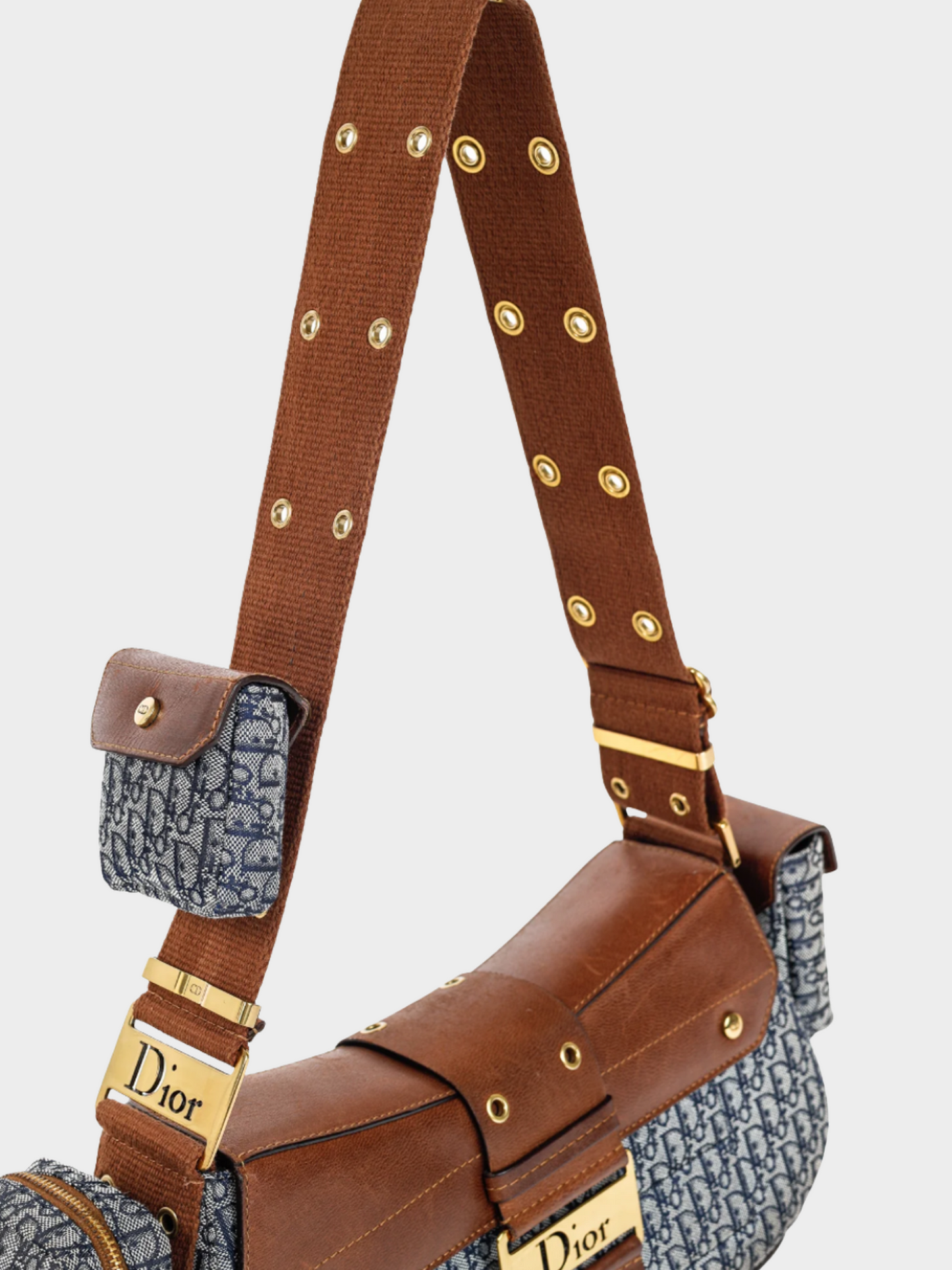 Christian Dior by John Galliano 2003 Muted blue and Brown Street Chic Columbus Avenue Logo-Jacquard Shoulder Bag