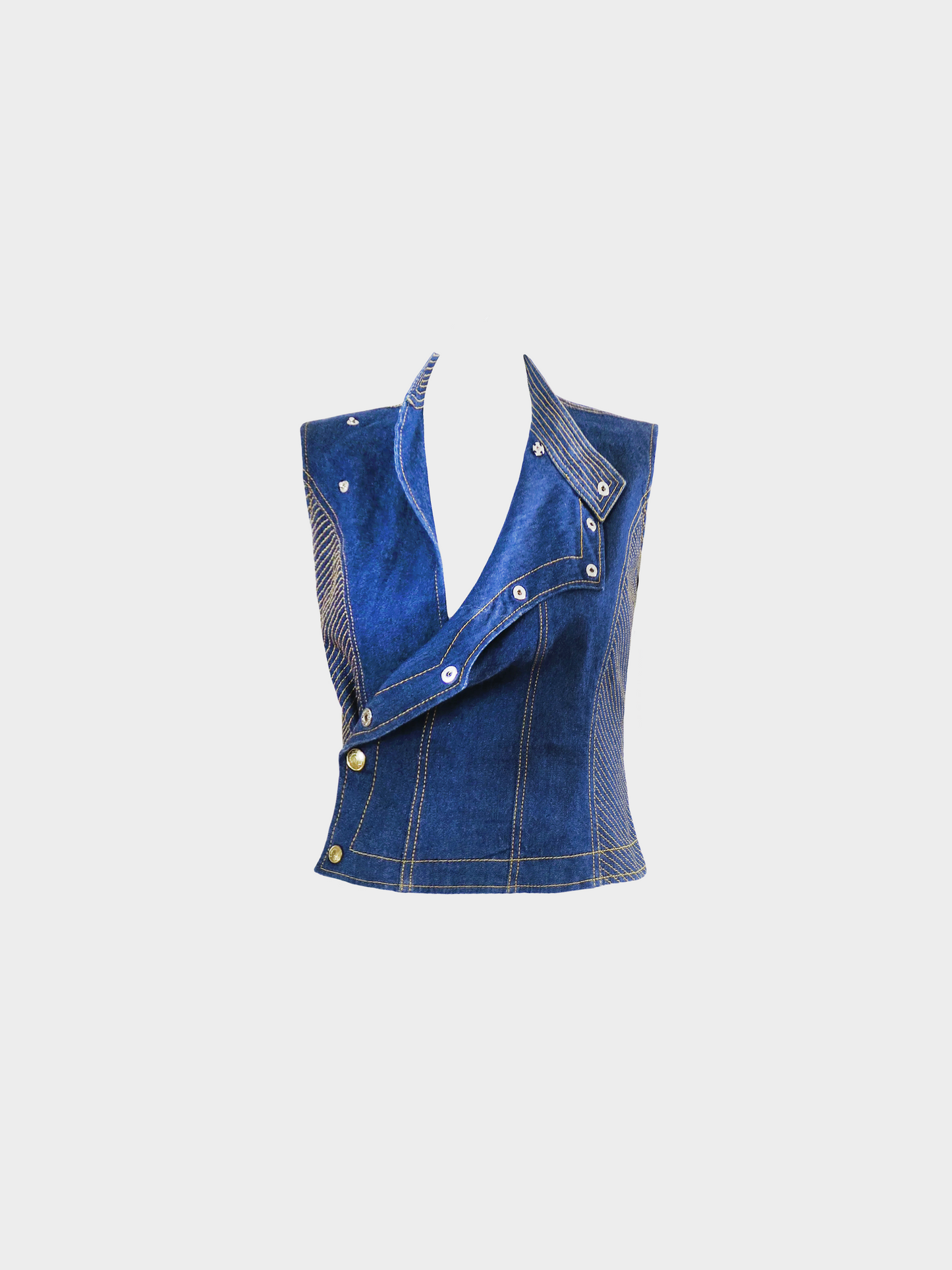 Christian Dior by John Galliano SS 2000 Blue Denim Vest Top and Midi Skirt Set