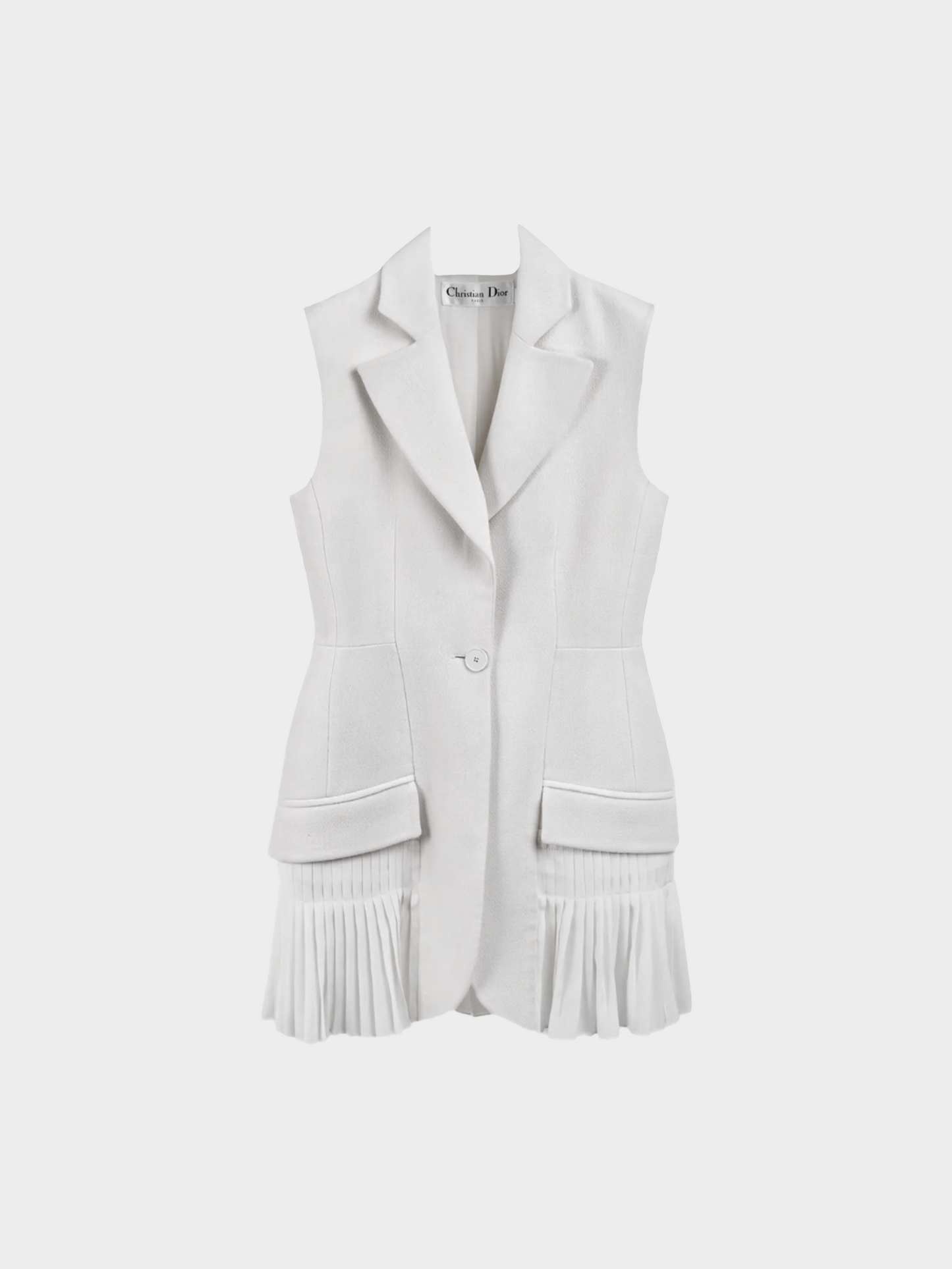 Christian Dior 2020s Ivory Cream Wool Pleated Tunic Vest Dress