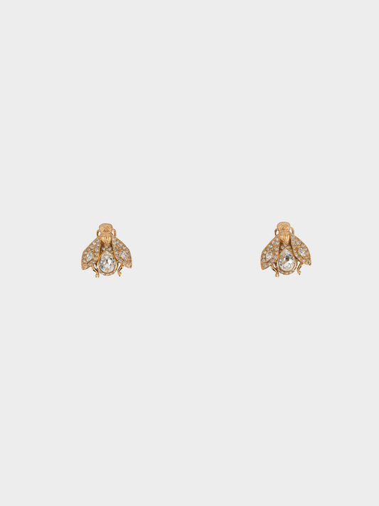 Christian Dior 1990s Gold Bee Rhinestone Clip-on Earrings