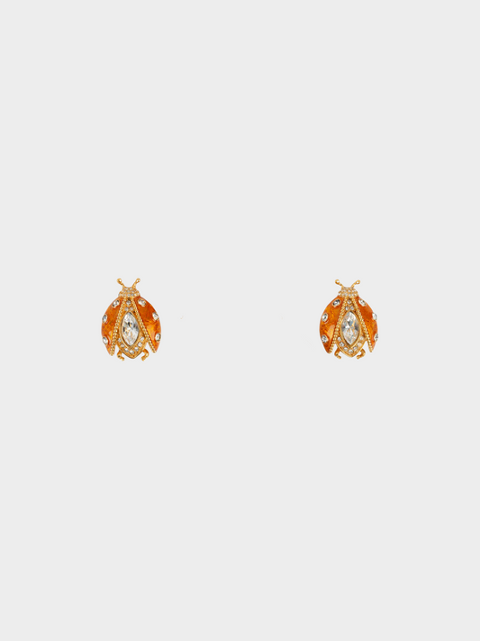 Christian Dior 1990s Ladybug Rhinestone Clip-on Earrings