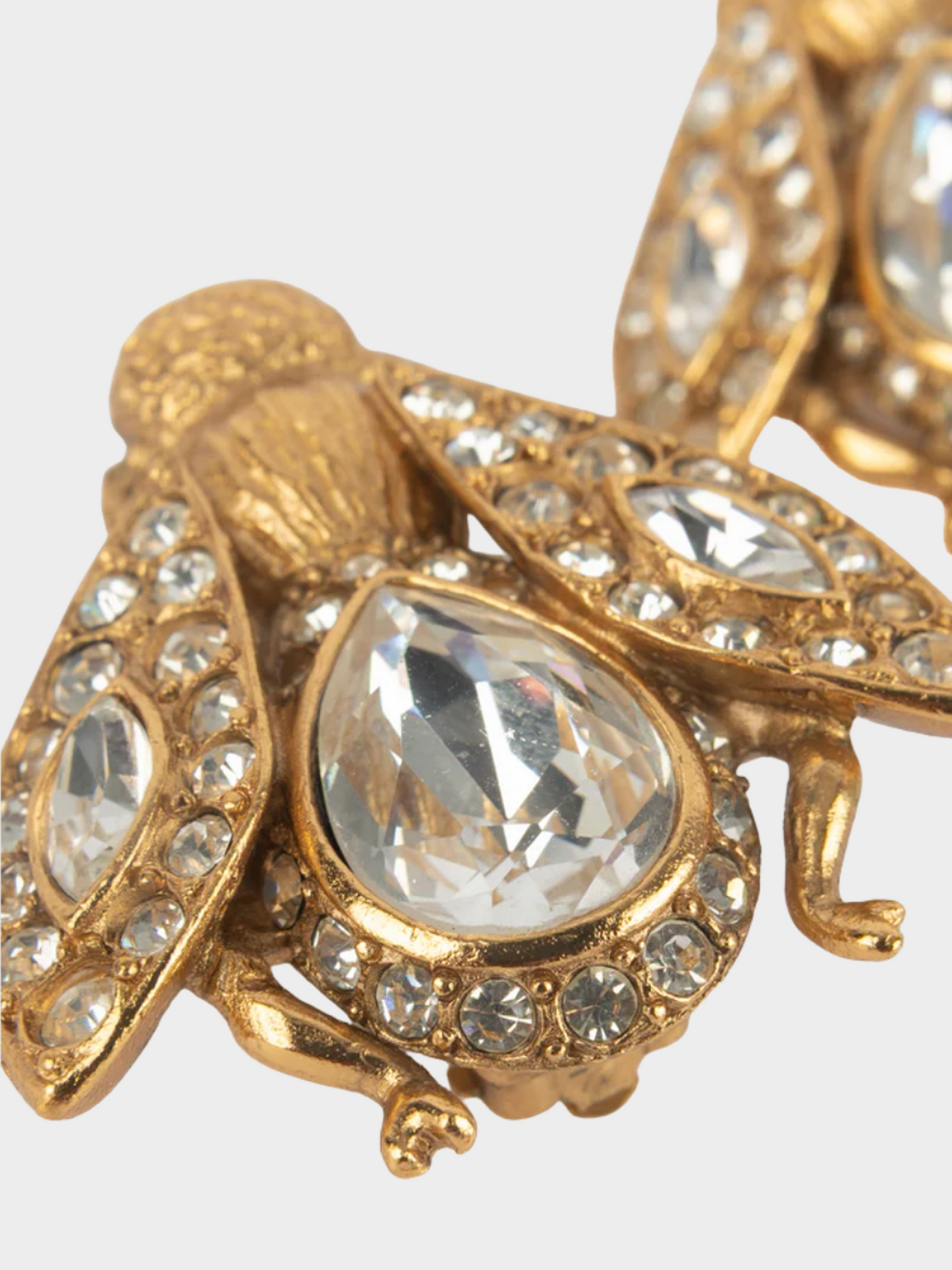 Christian Dior 1990s Gold Bee Rhinestone Clip-on Earrings