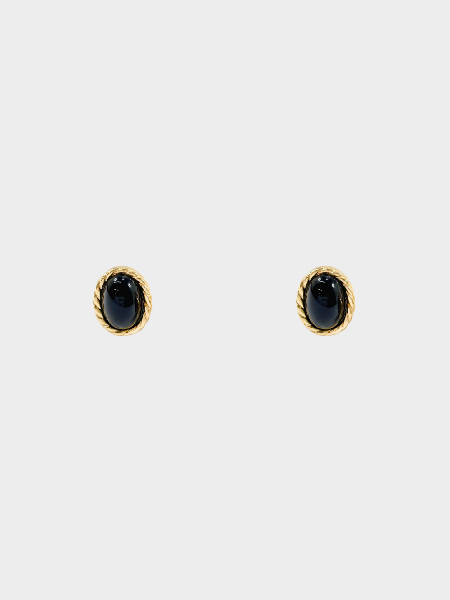 Christian Dior 1980s Onyx Black Enamel Oval Spiral Gold Earrings